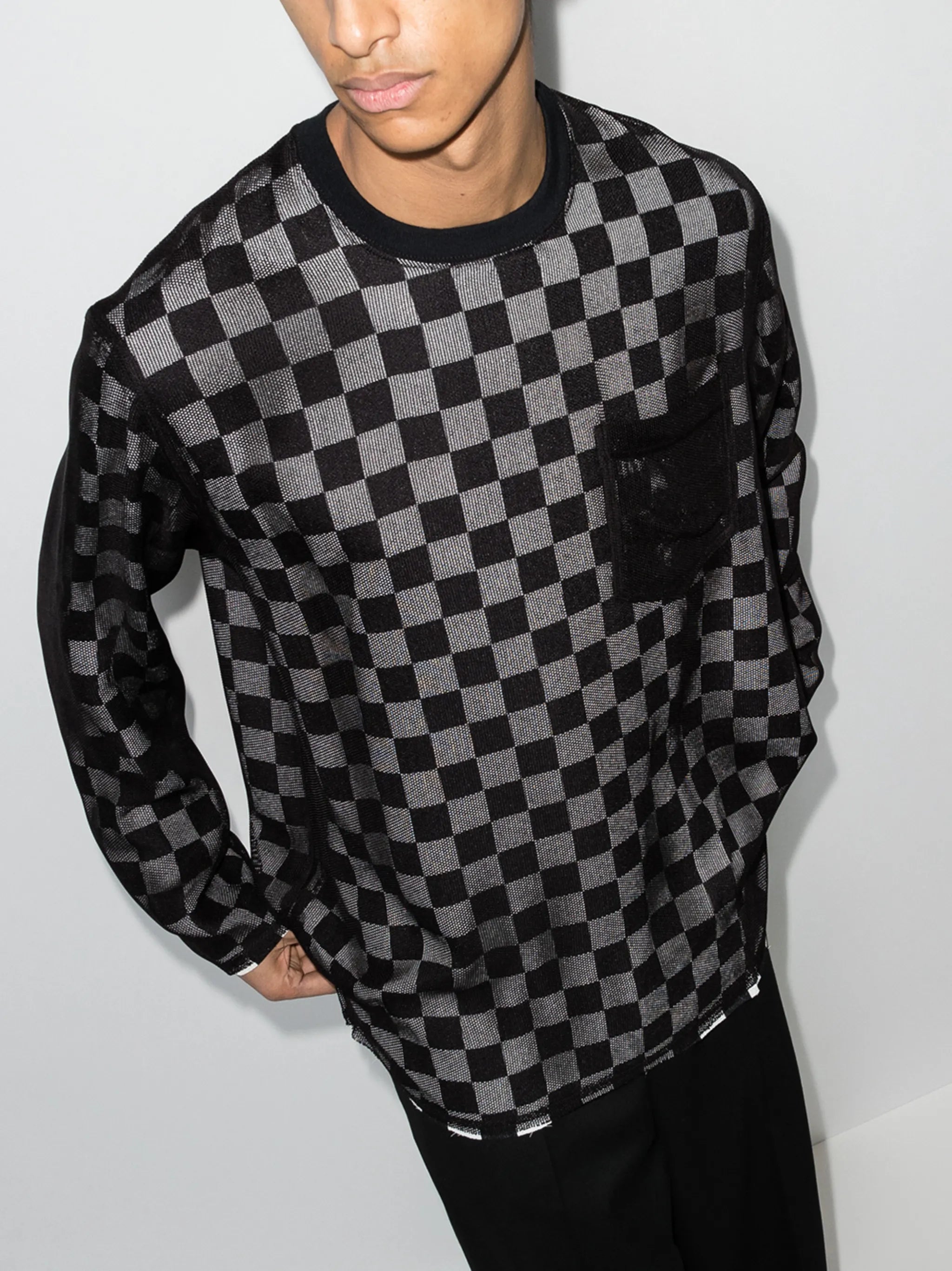 check-print crew-neck sweatshirt