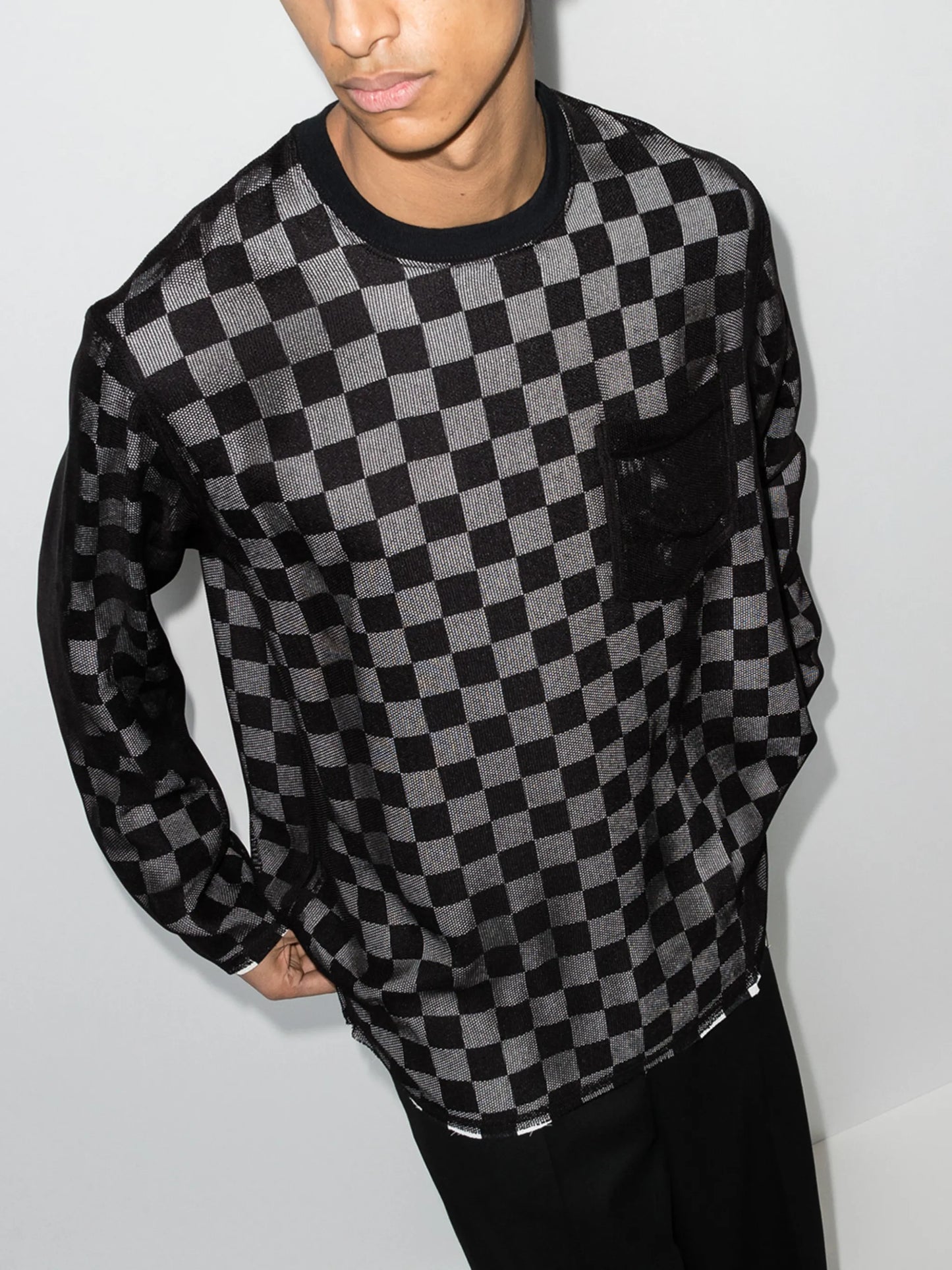 check-print crew-neck sweatshirt