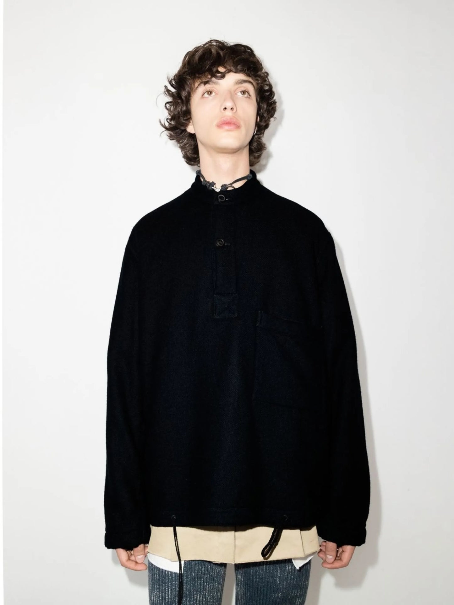 collarless wool jacket