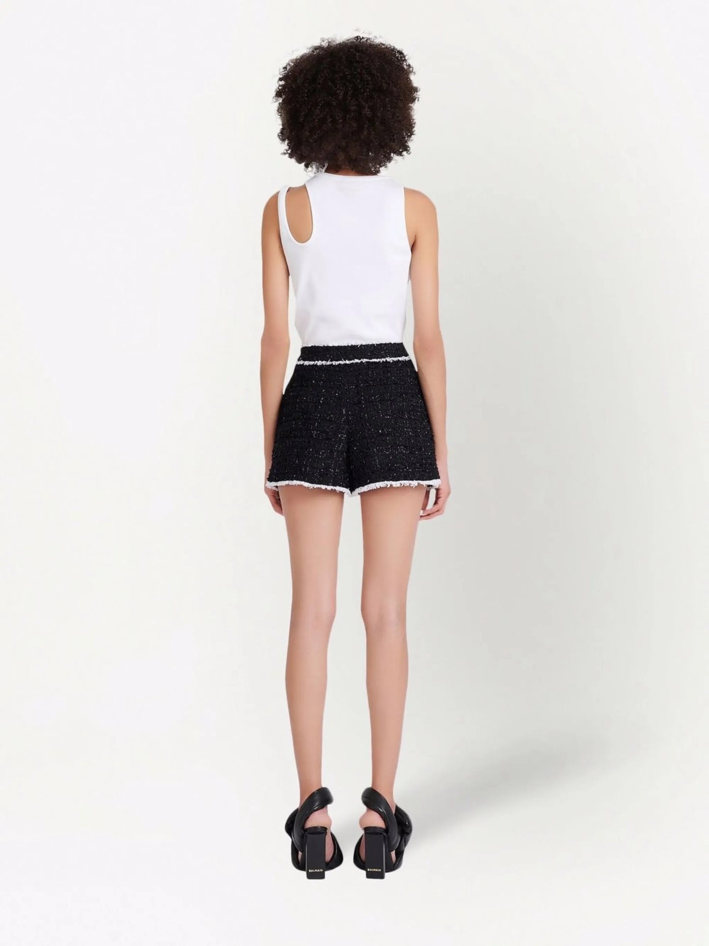 high-waisted tweed shorts