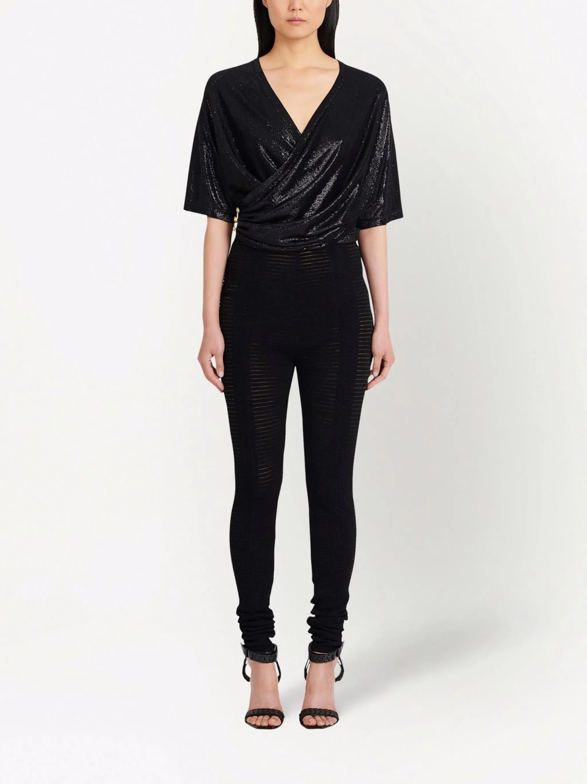 high-waisted sheer knitted leggings