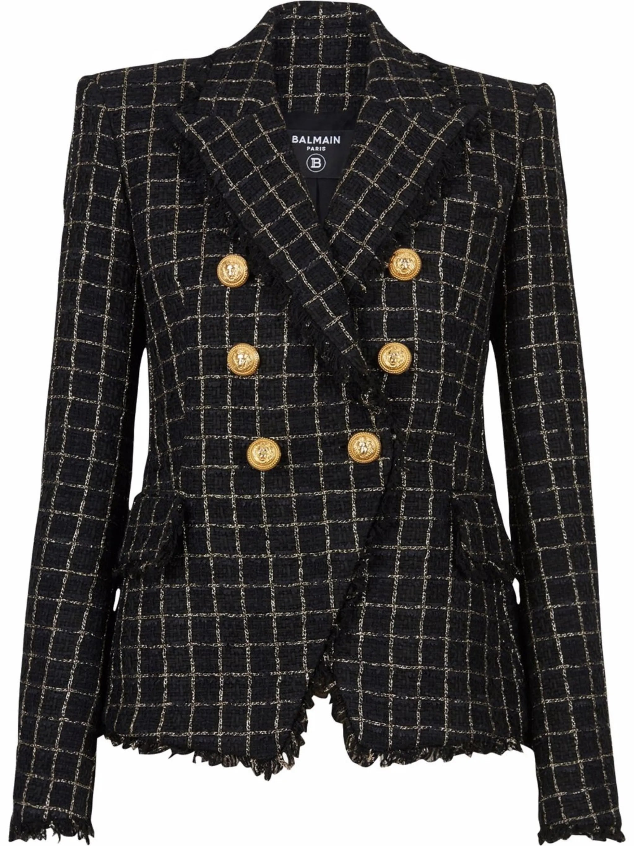 double-breasted checked tweed jacket