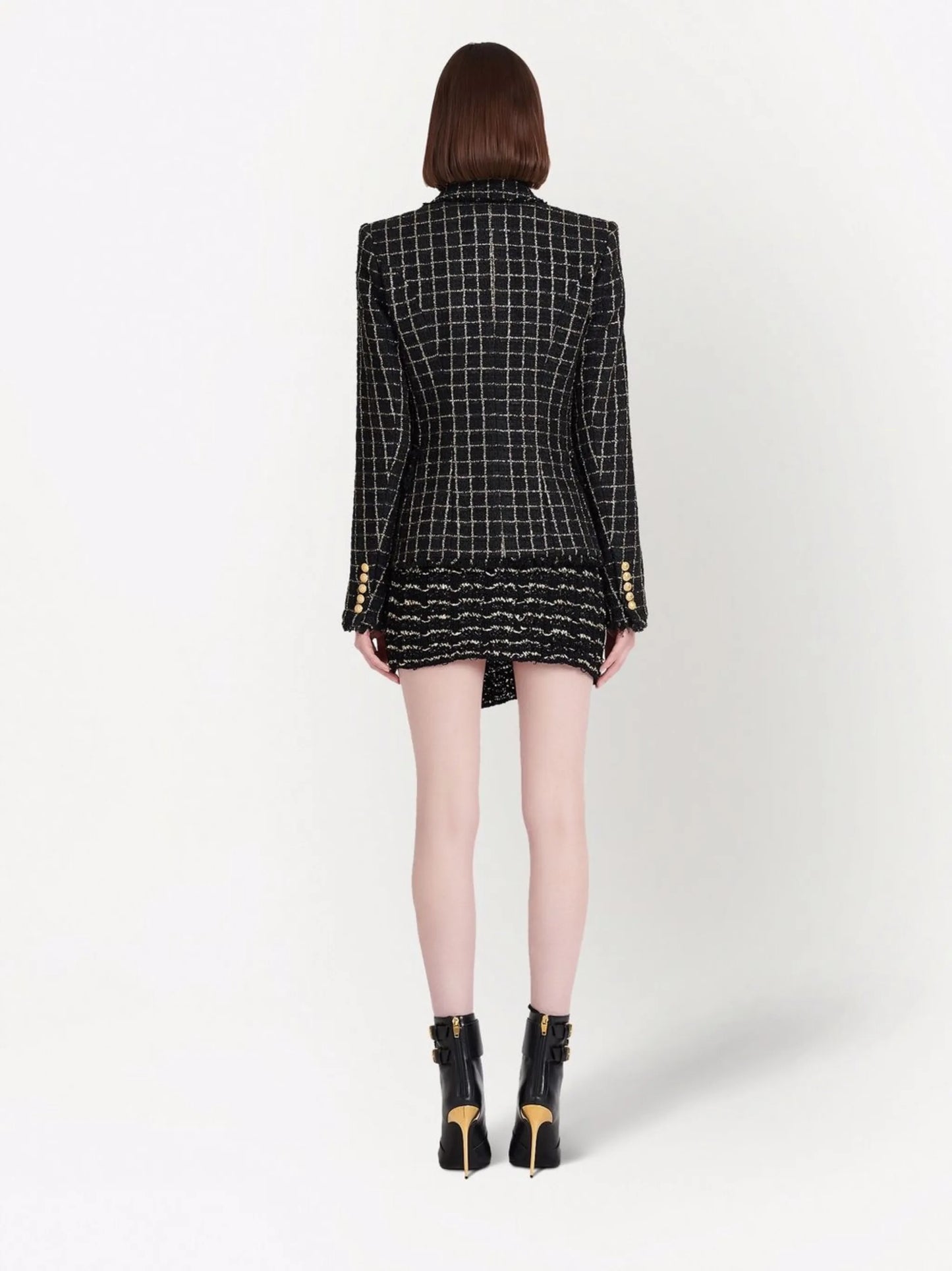 double-breasted checked tweed jacket