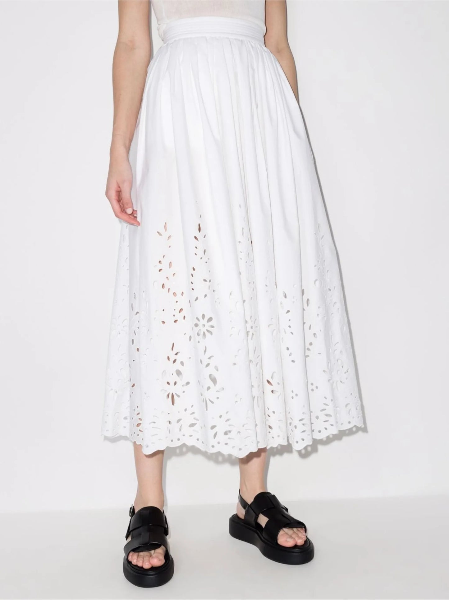 broderie anglaise flared skirt