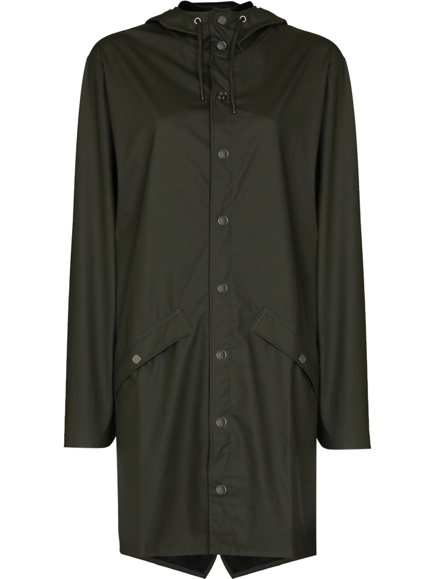 Longer drawstring-hood raincoat