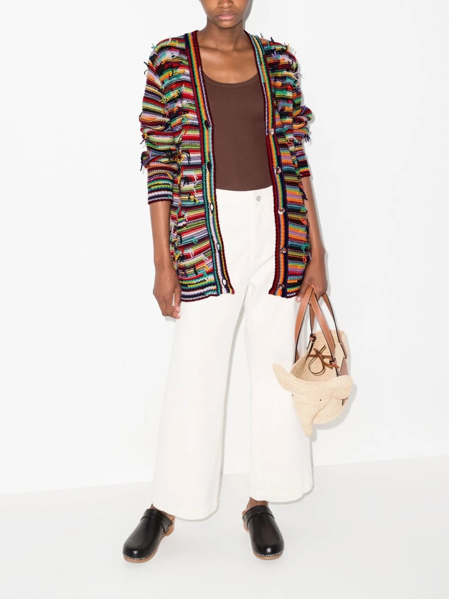 striped distressed cardigan
