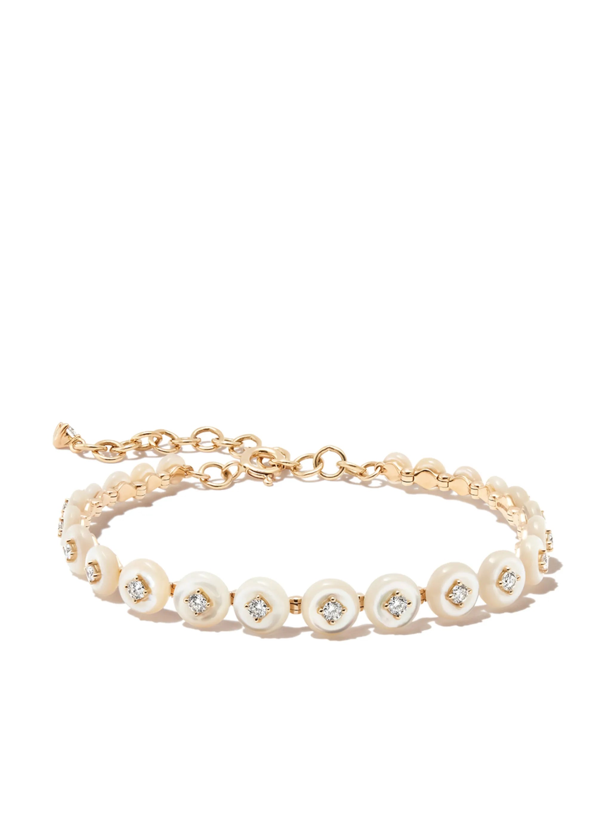 18kt yellow gold Surrounding mother-of-pearl and diamond bracelet