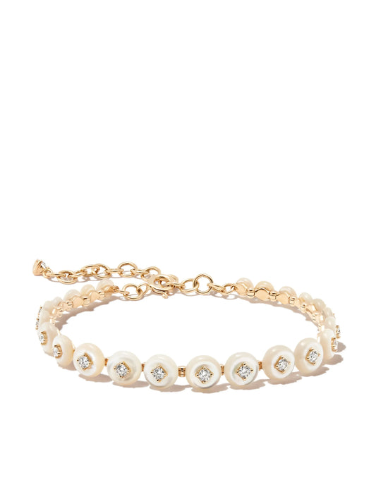 18kt yellow gold Surrounding mother-of-pearl and diamond bracelet