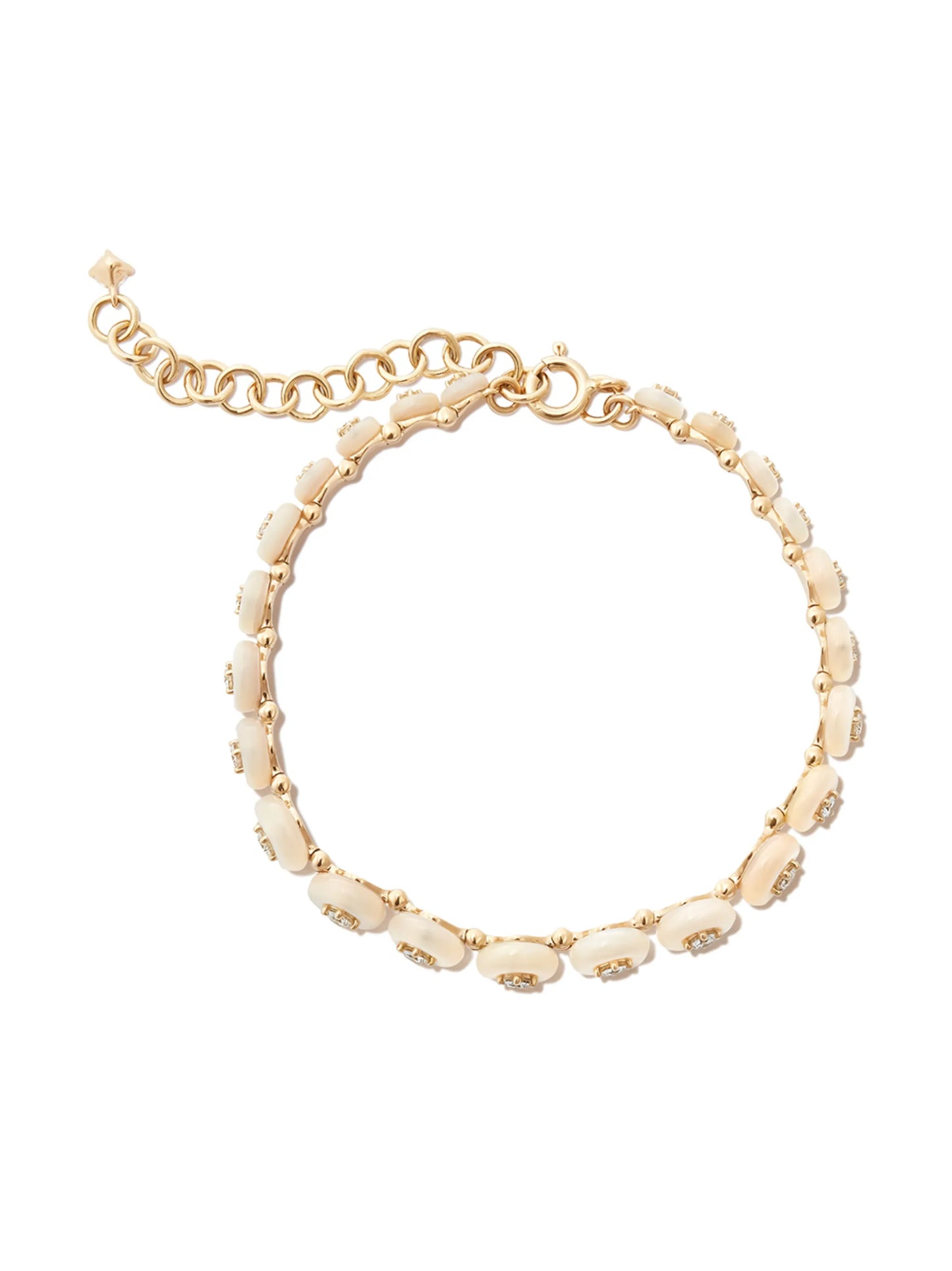 18kt yellow gold Surrounding mother-of-pearl and diamond bracelet