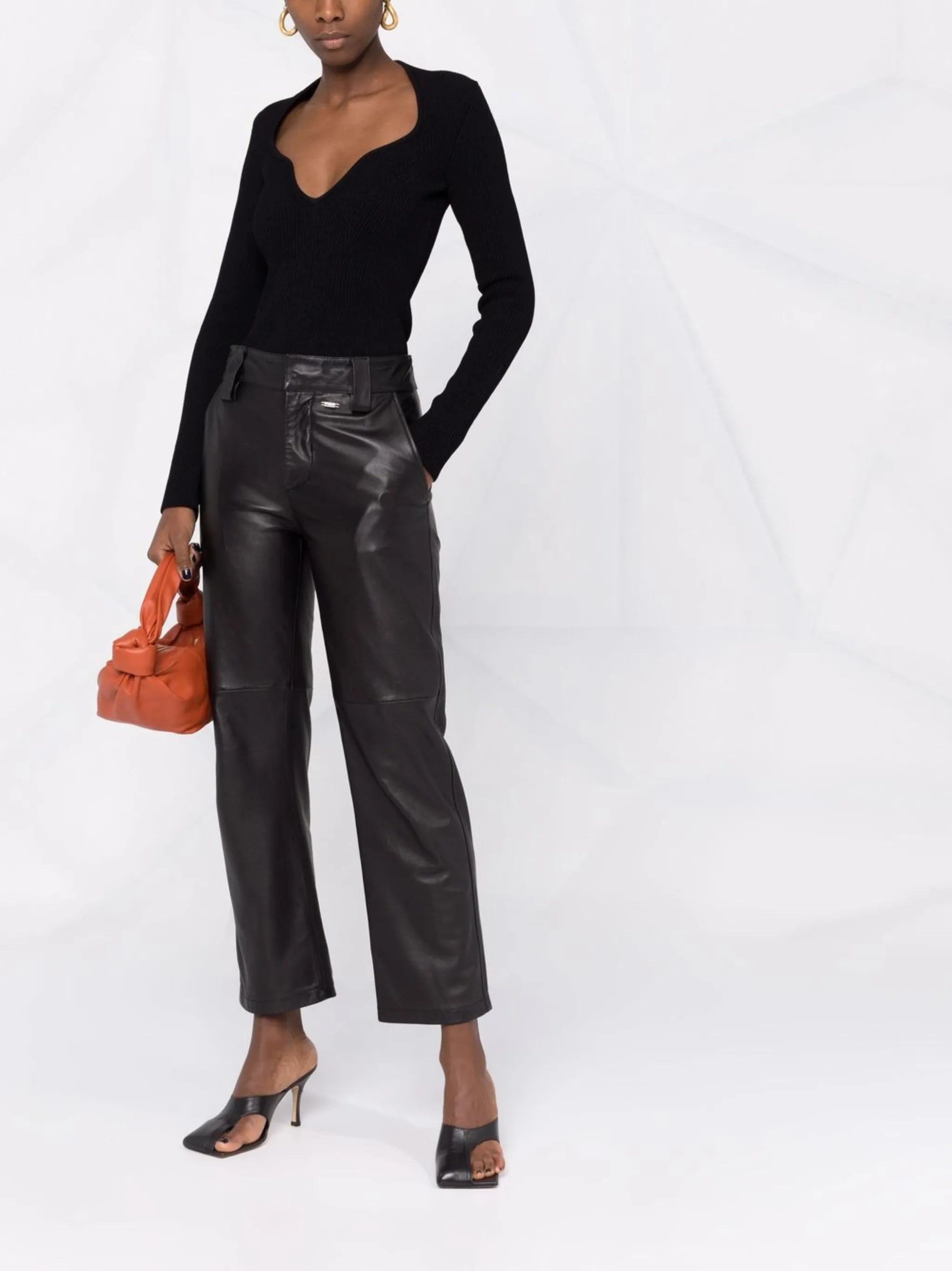 long-sleeve ribbed-knit top