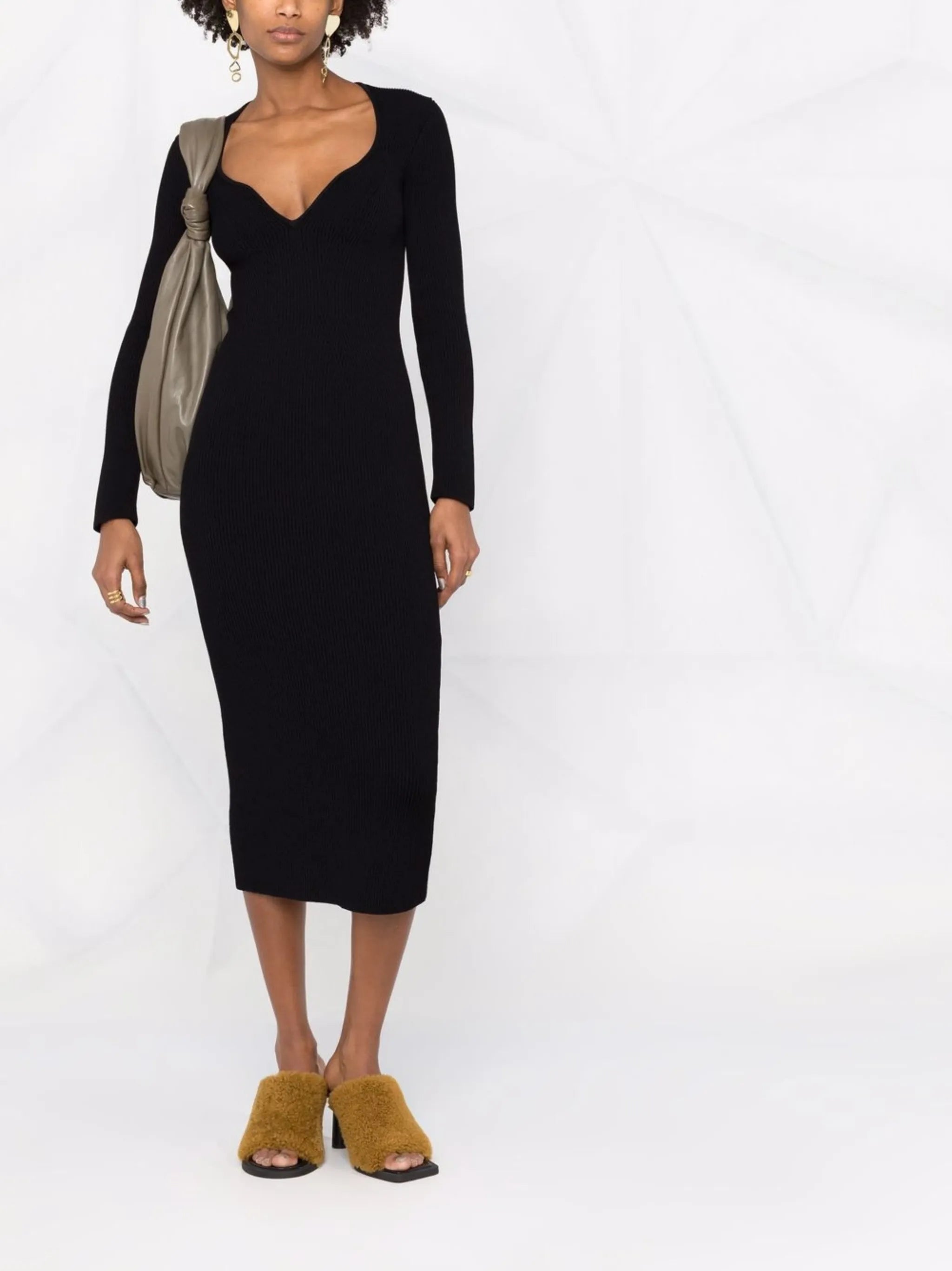 long-sleeve ribbed-knit dress