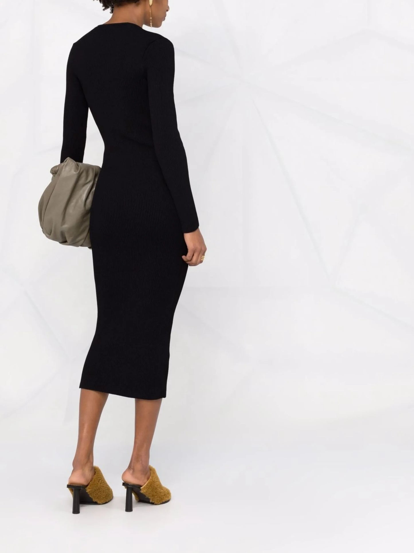 long-sleeve ribbed-knit dress