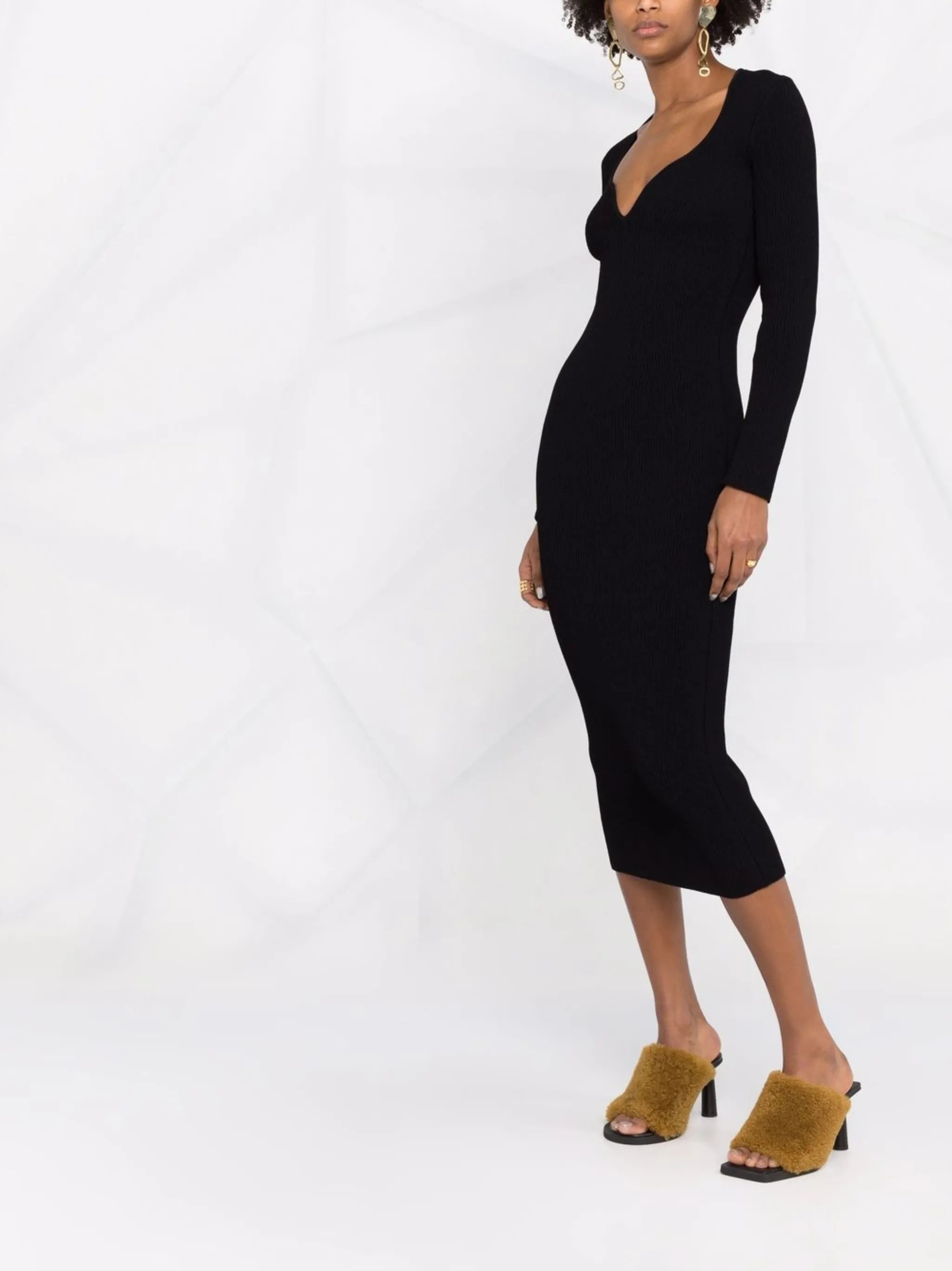 long-sleeve ribbed-knit dress