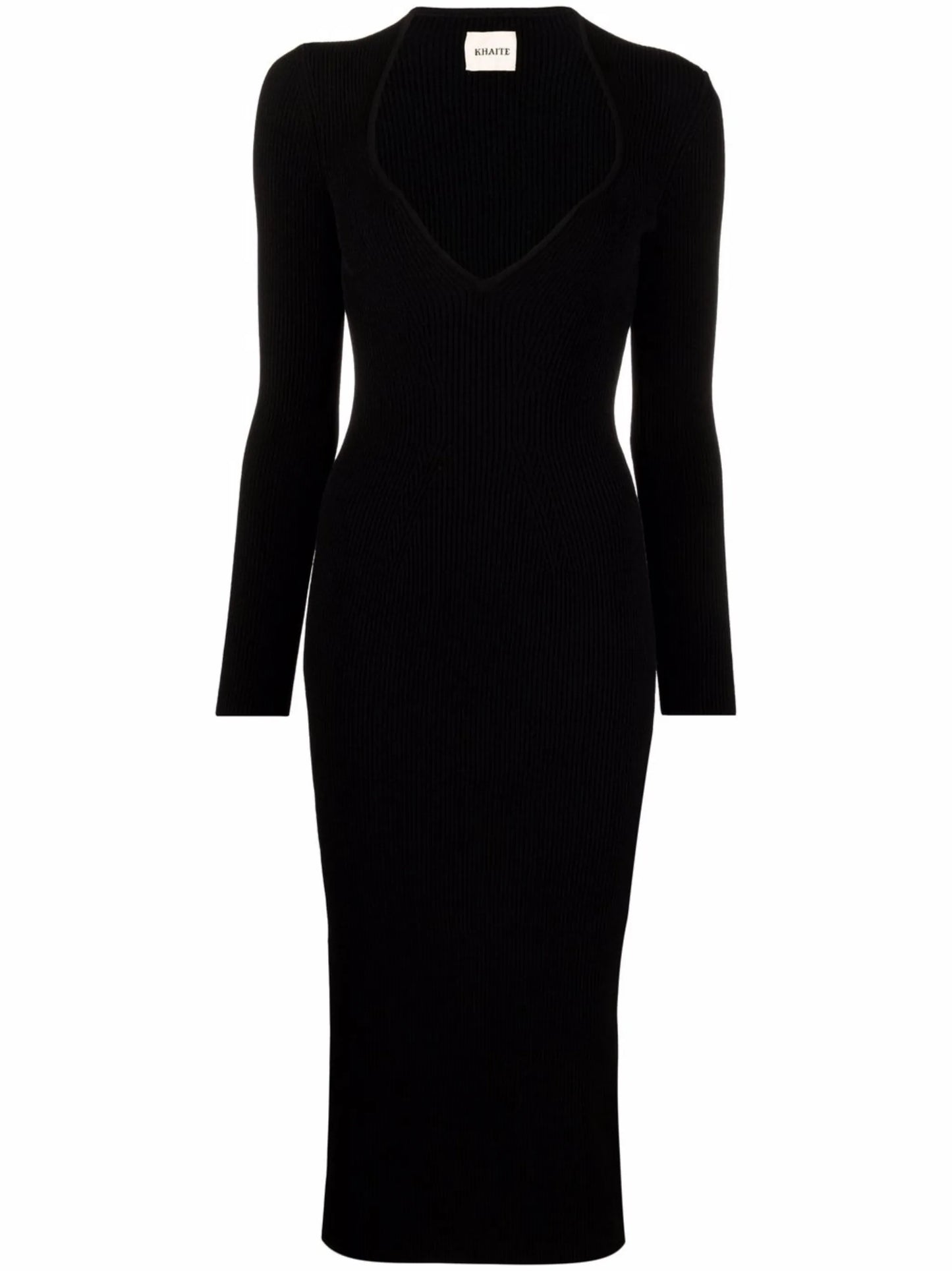 long-sleeve ribbed-knit dress