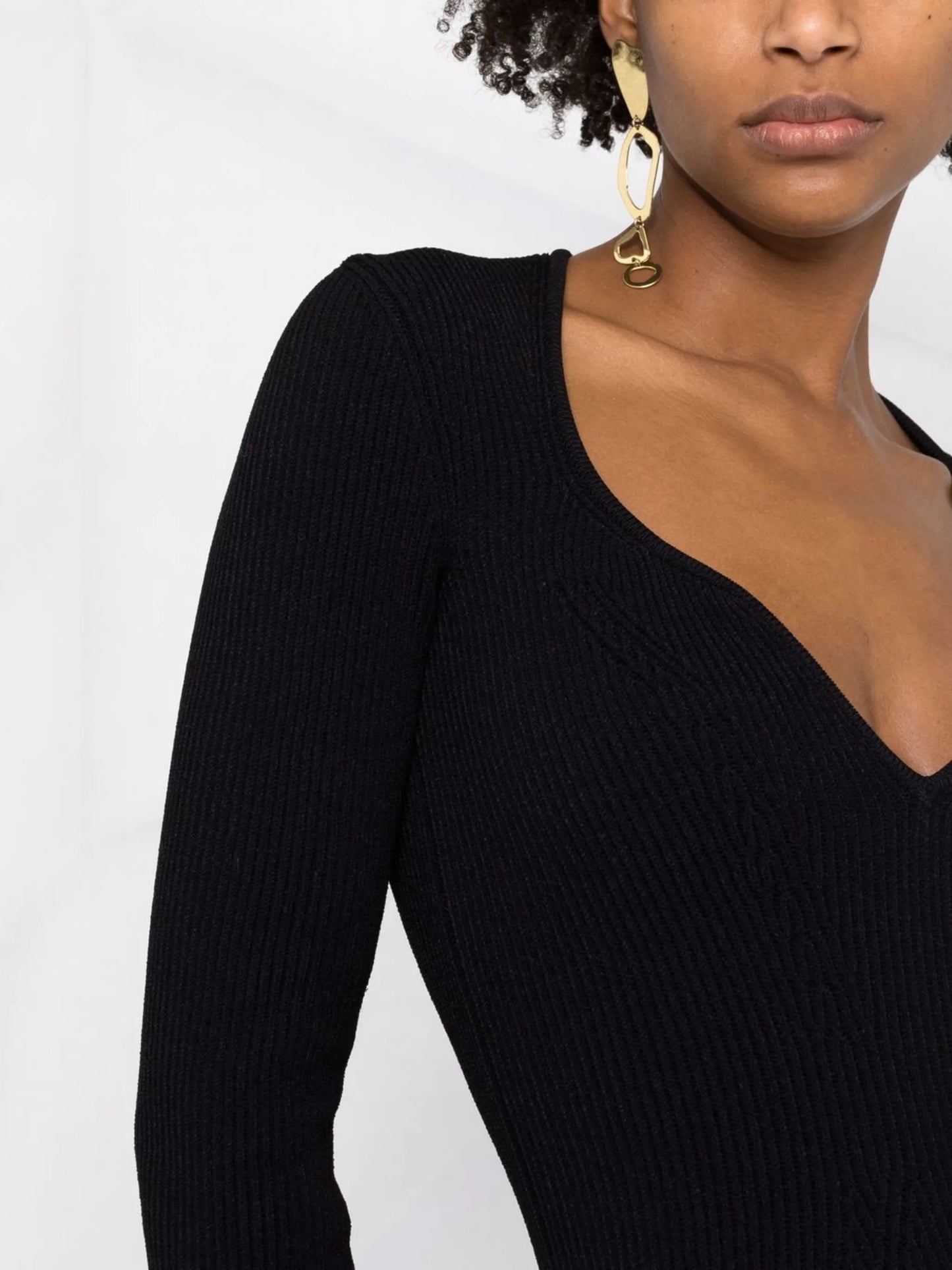 long-sleeve ribbed-knit dress