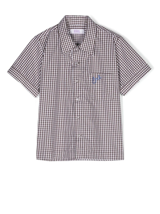gingham button-front shirt