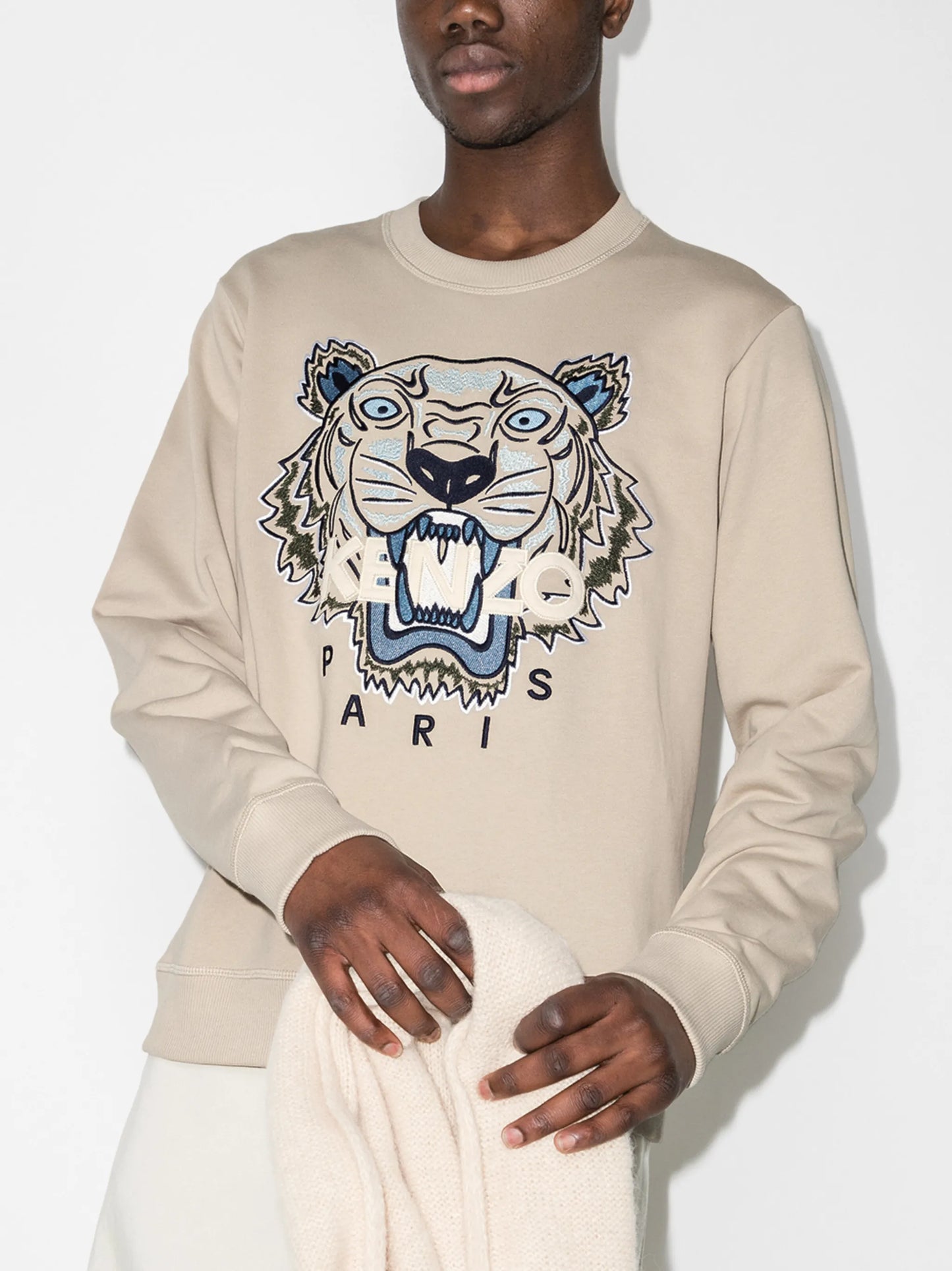tiger-embroidered cotton sweatshirt