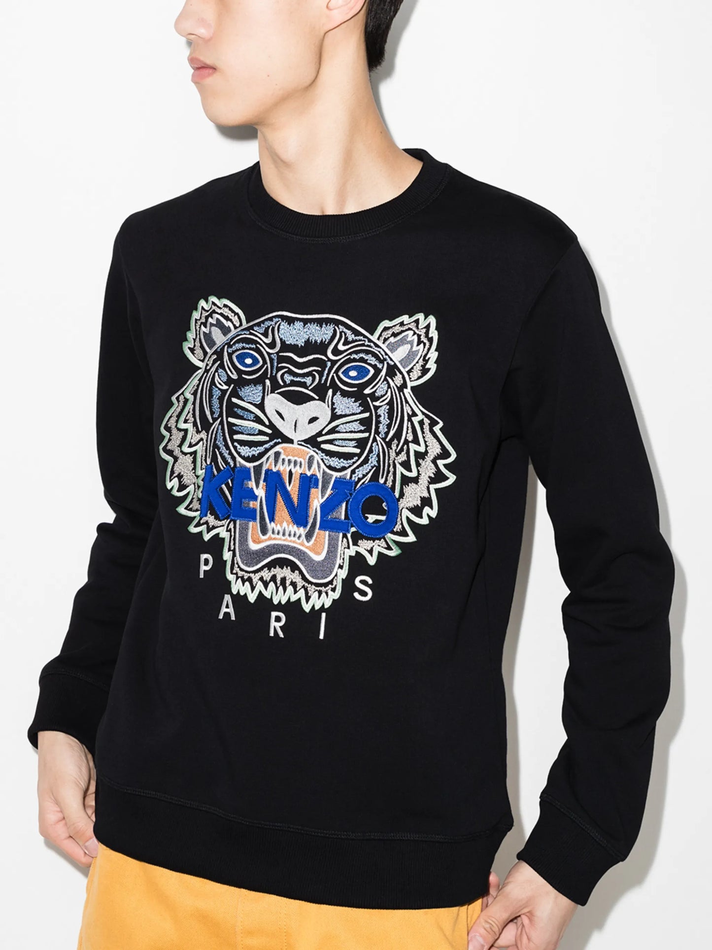tiger-embroidered cotton sweatshirt