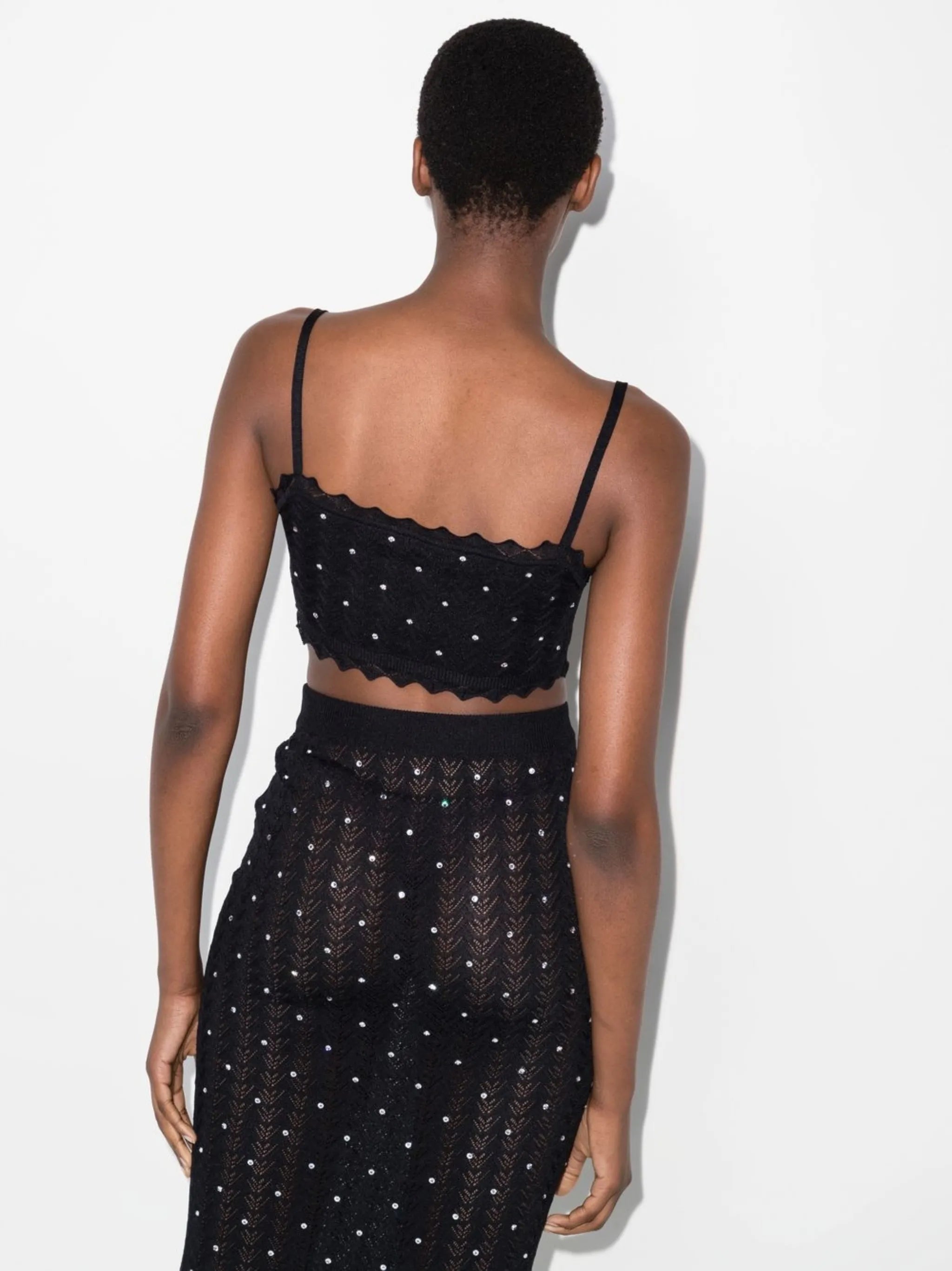 crystal-embellished lace-knit bra