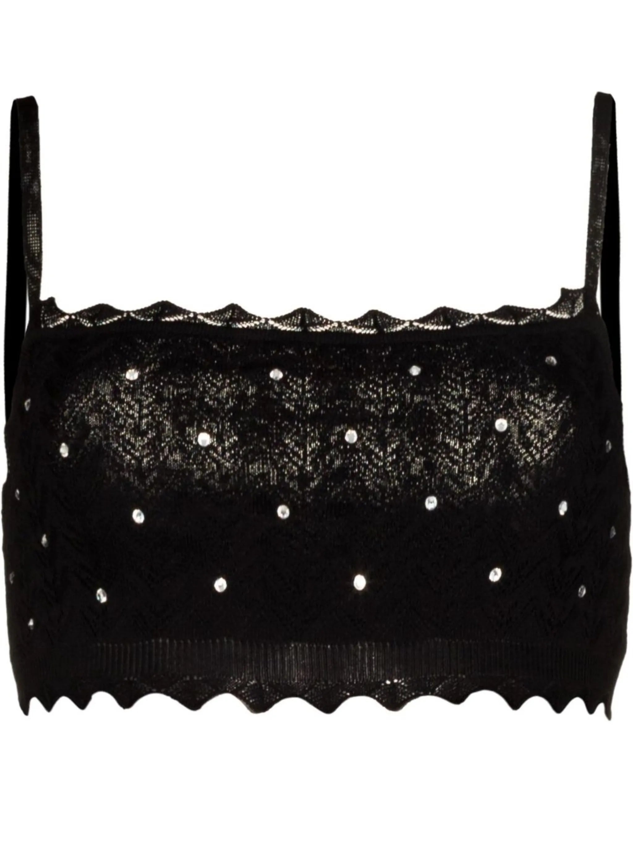 crystal-embellished lace-knit bra