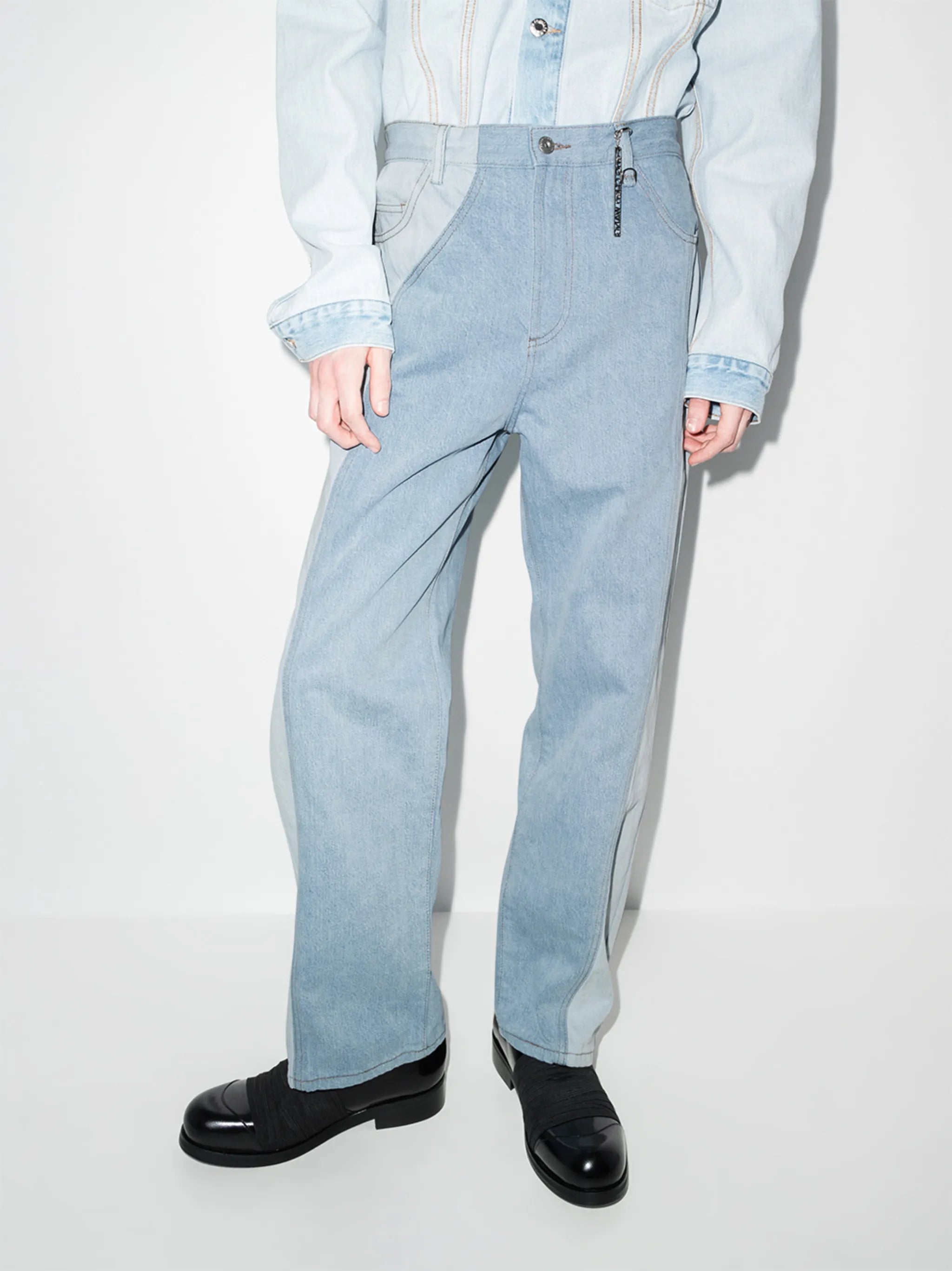patchwork-design wide-leg jeans