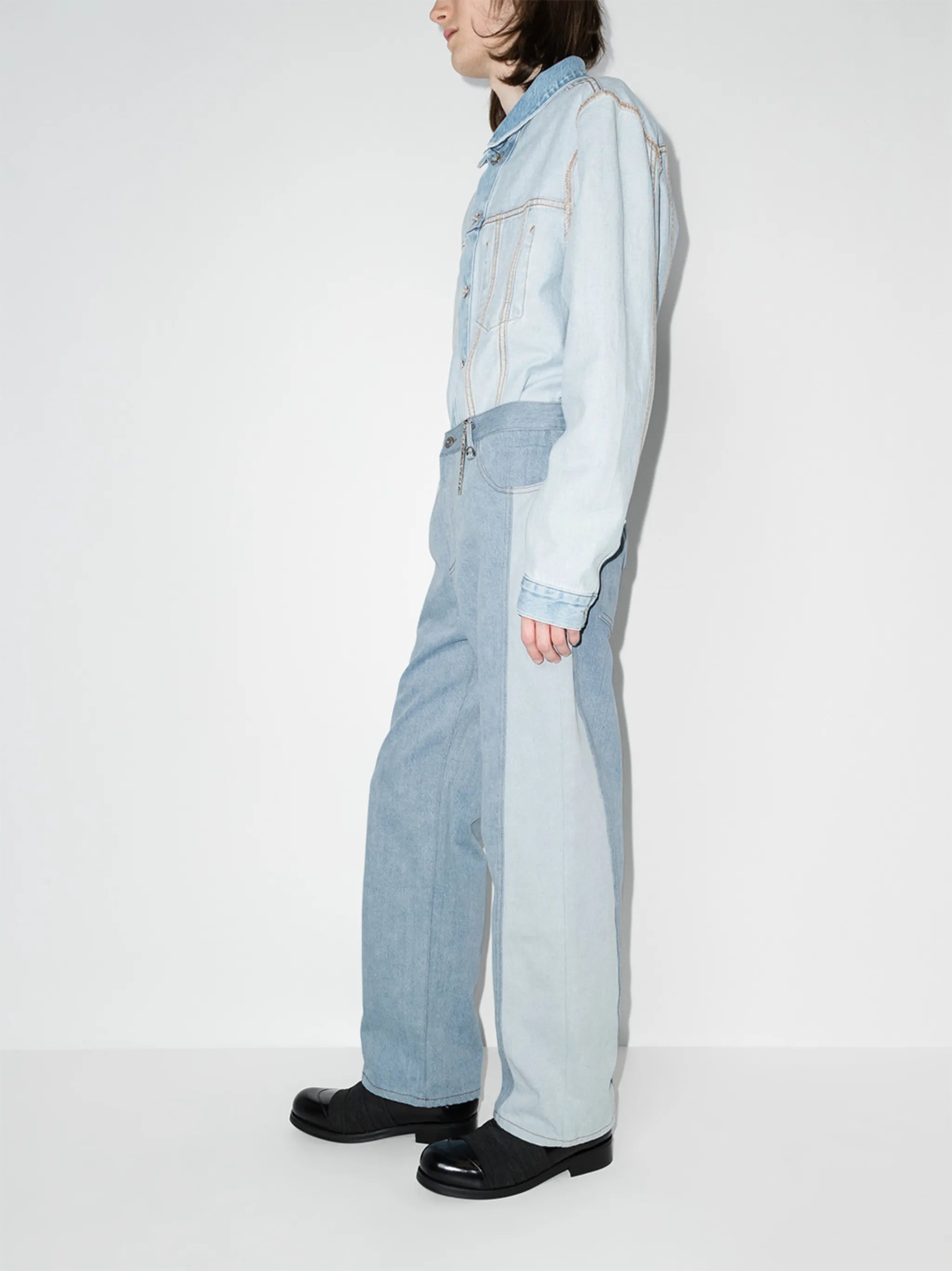 patchwork-design wide-leg jeans