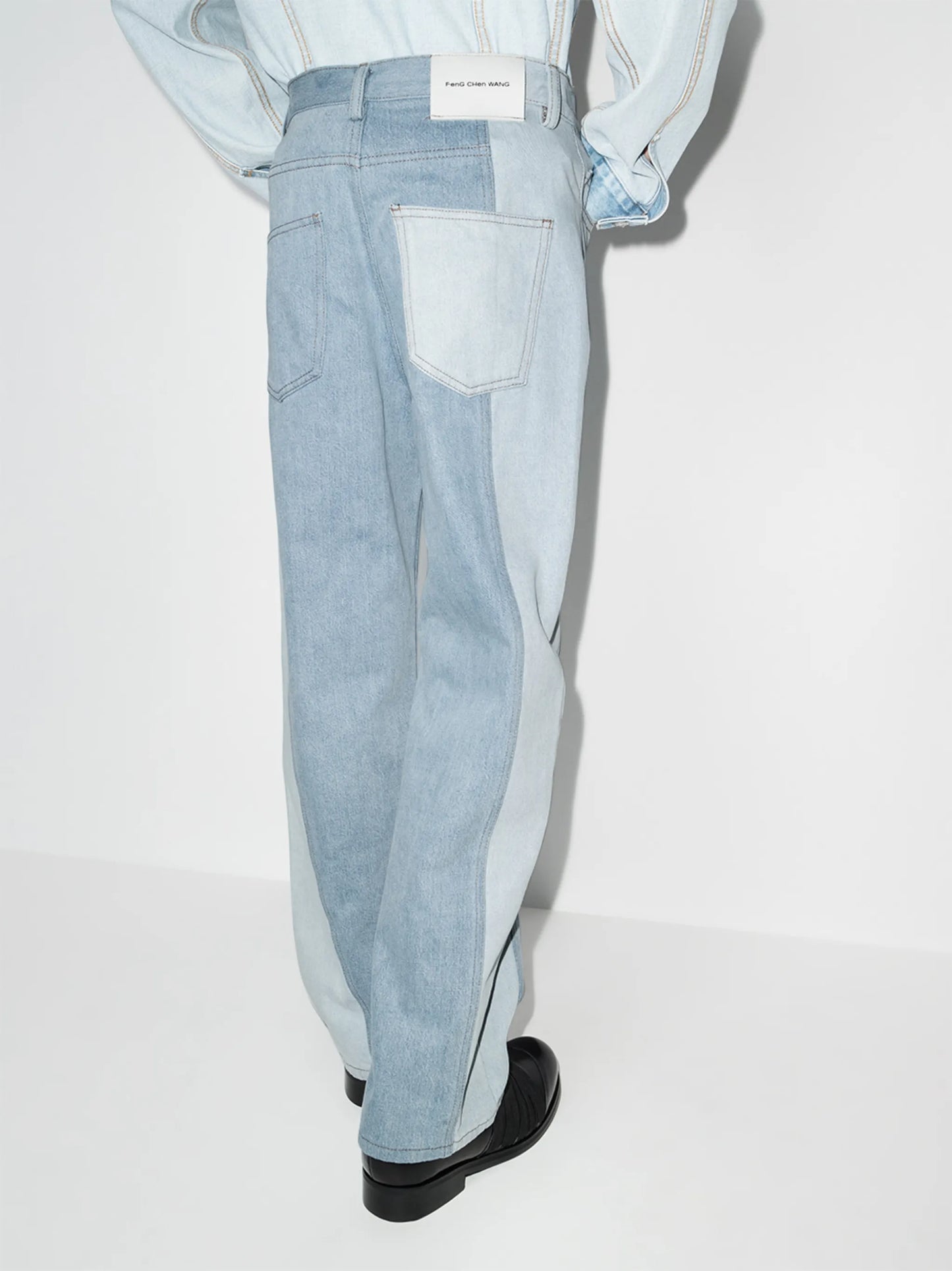 patchwork-design wide-leg jeans