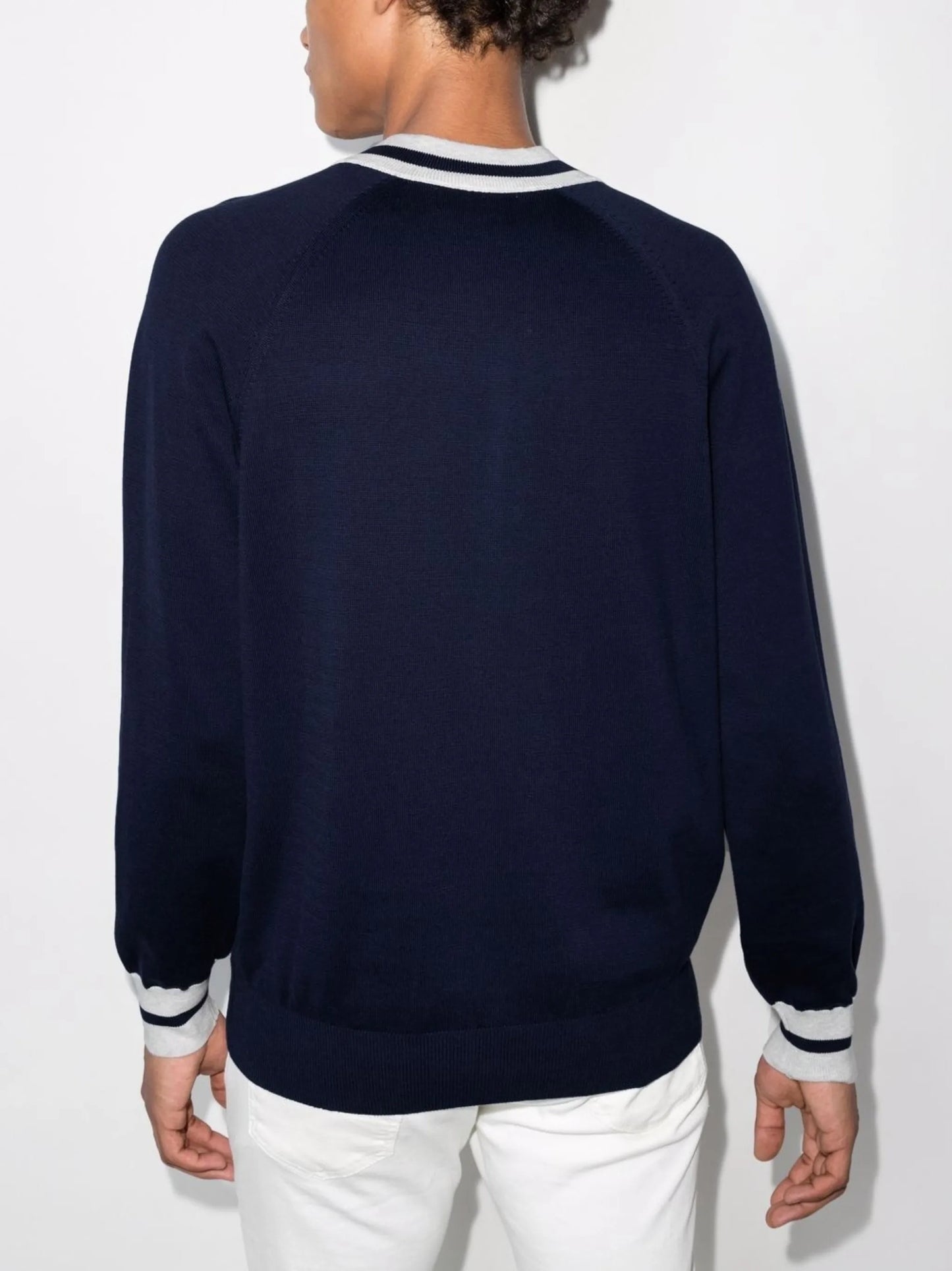stripe-trim V-neck jumper