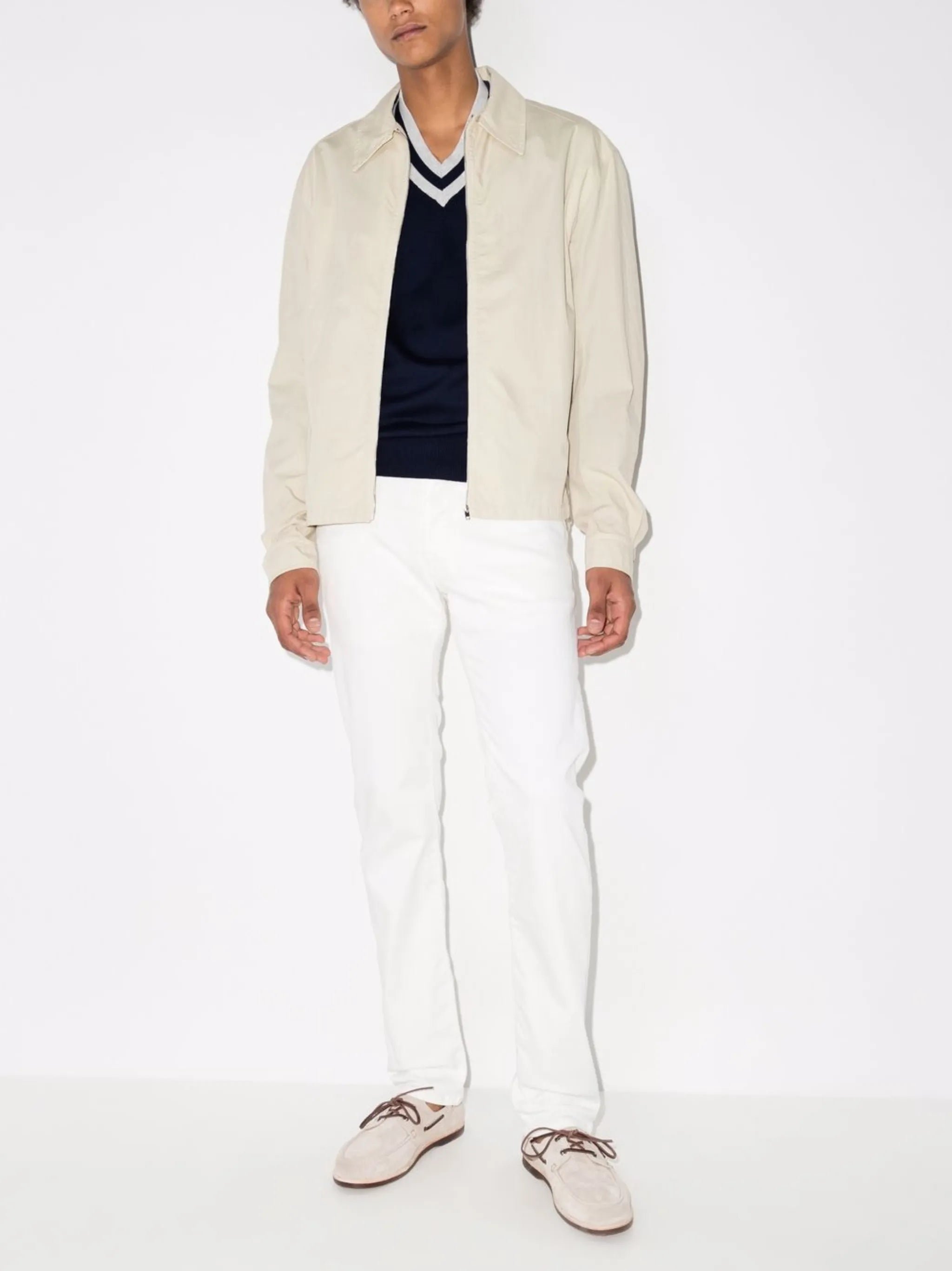 stripe-trim V-neck jumper