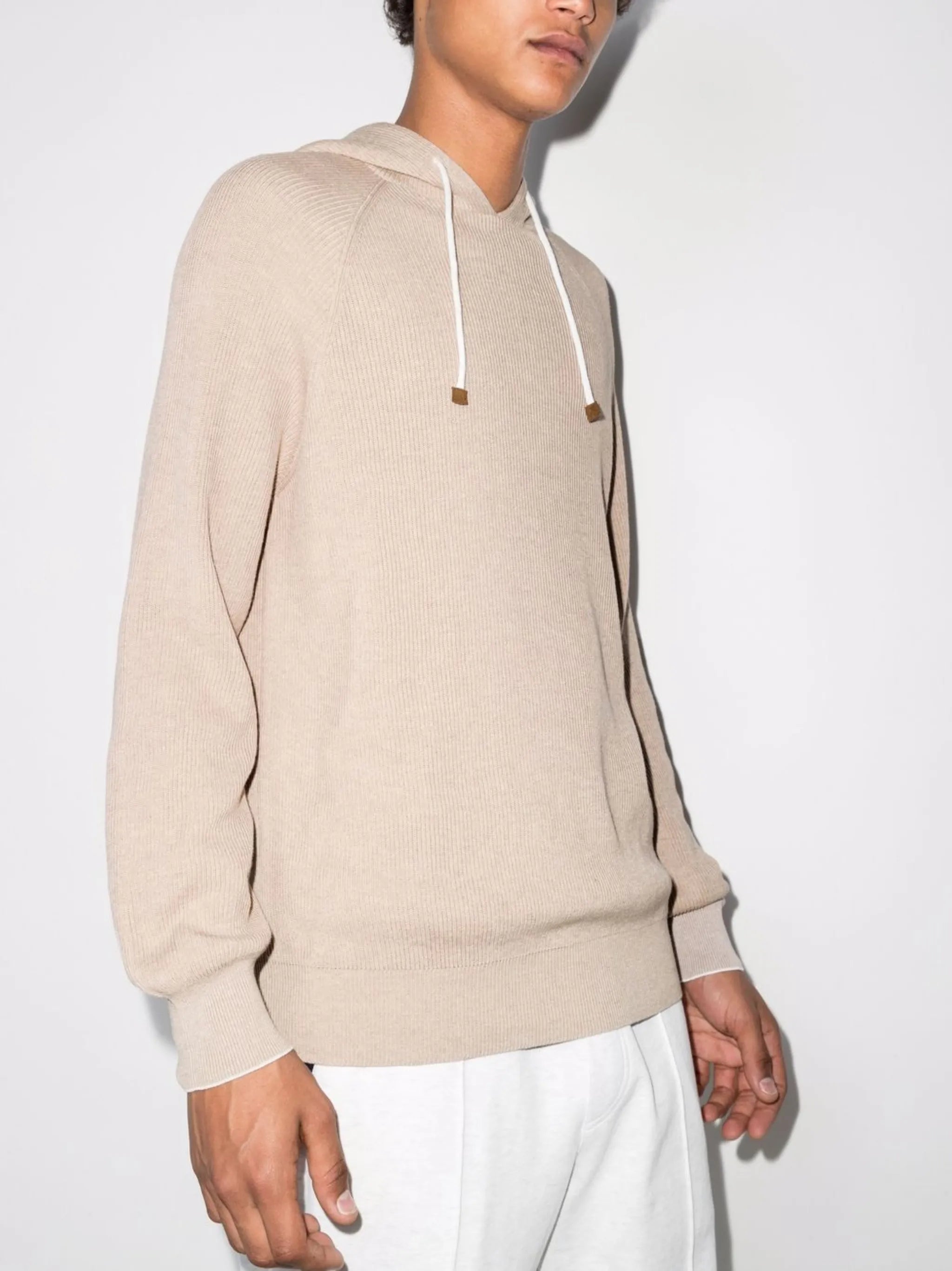 rib-knit cotton hoodie