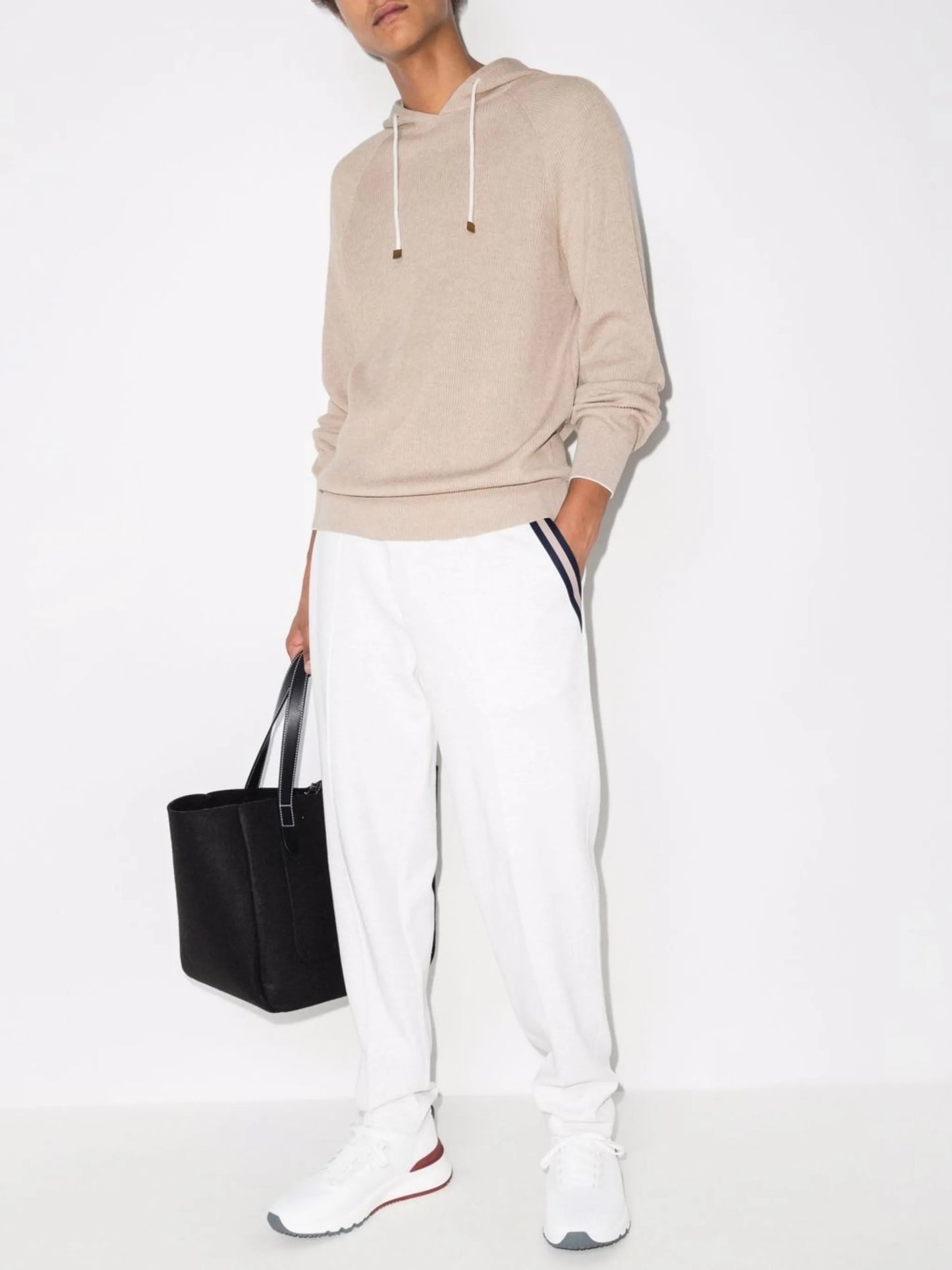 rib-knit cotton hoodie