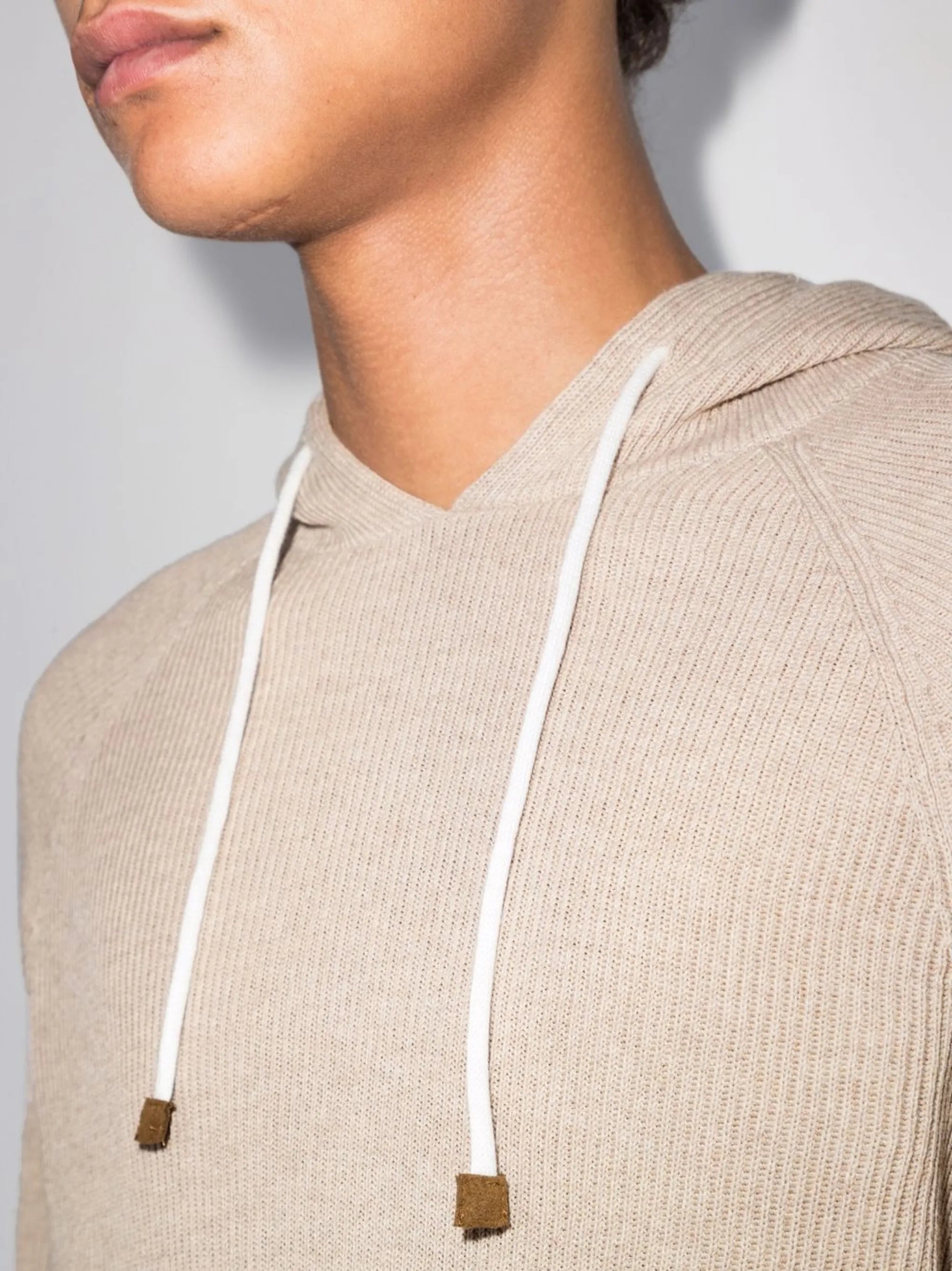 rib-knit cotton hoodie