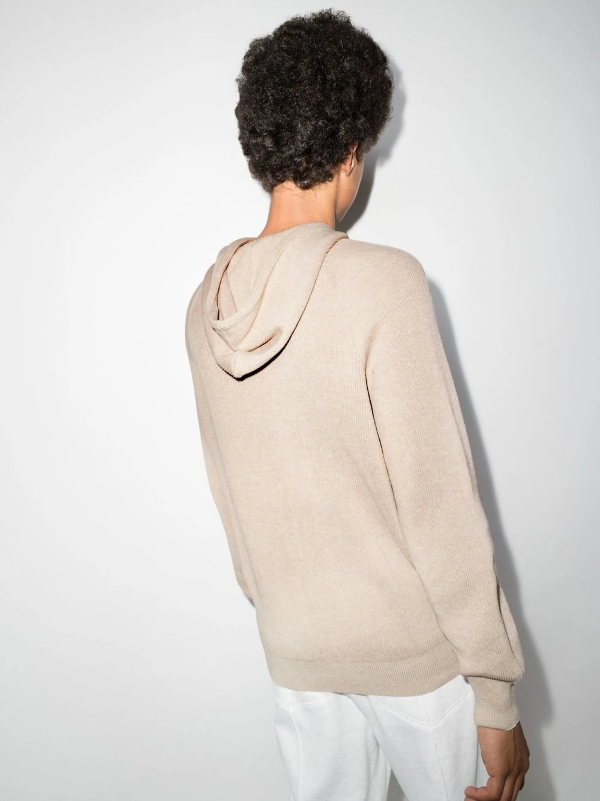 rib-knit cotton hoodie