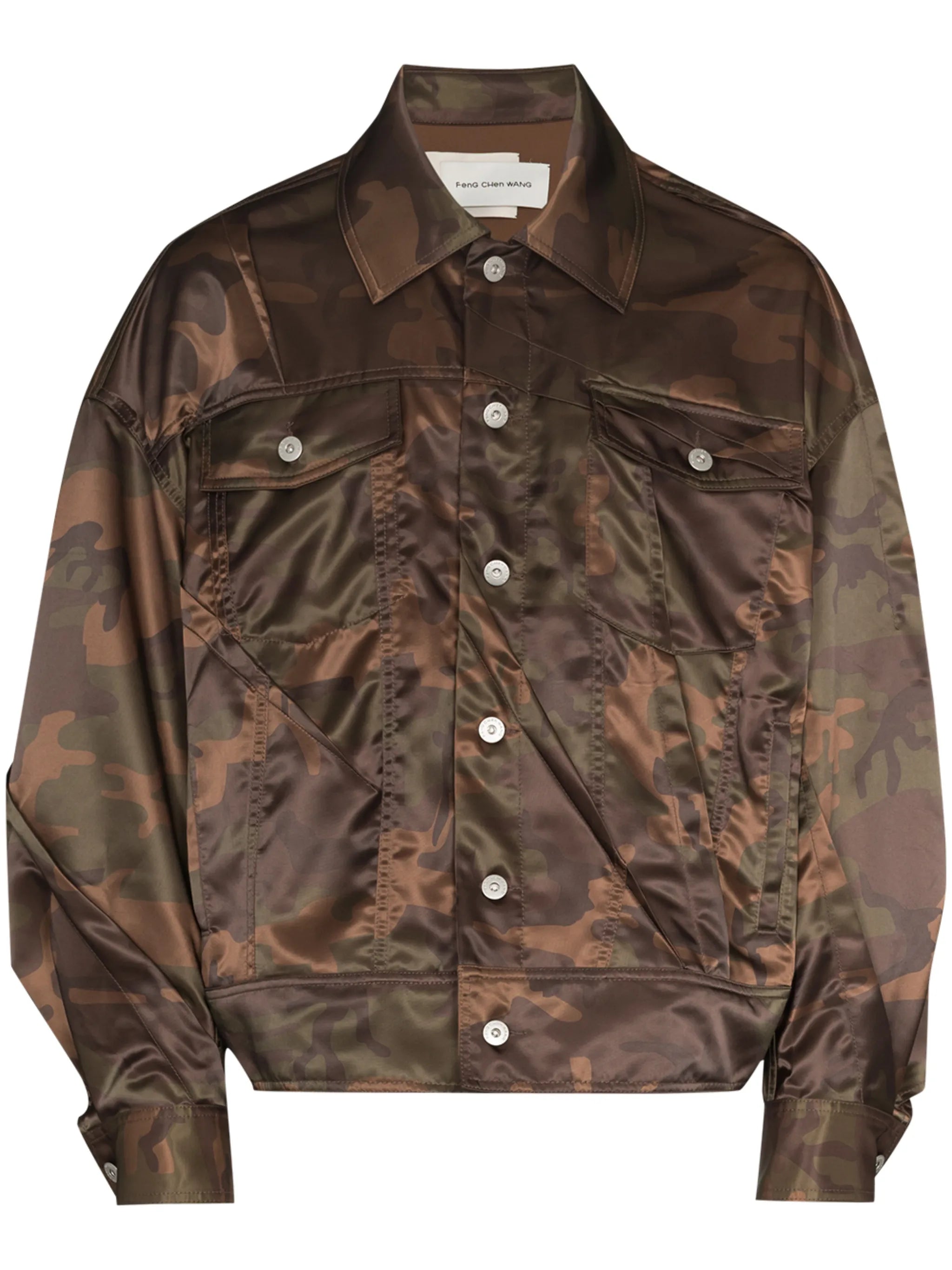 camouflage-print pleated jacket