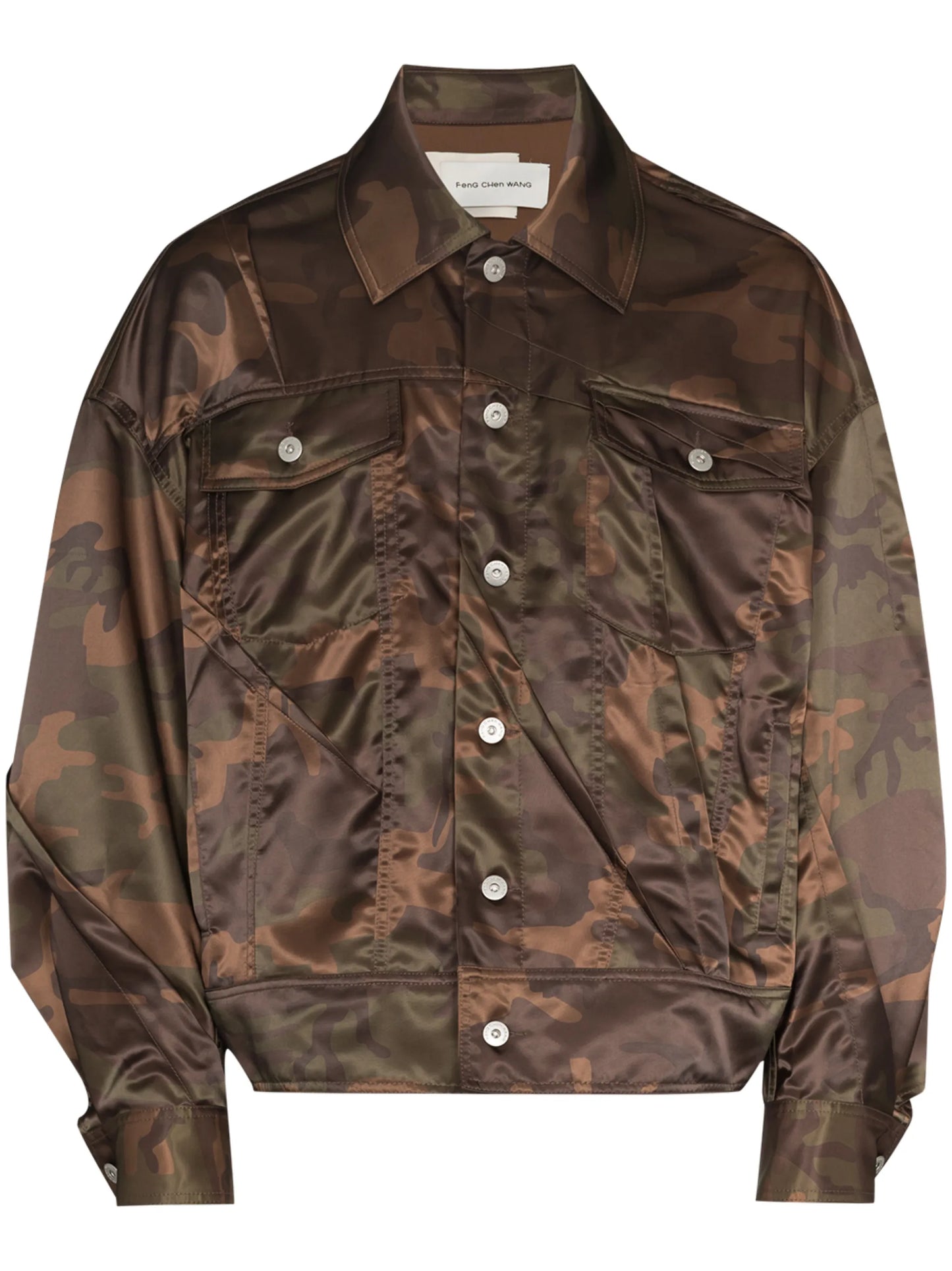 camouflage-print pleated jacket