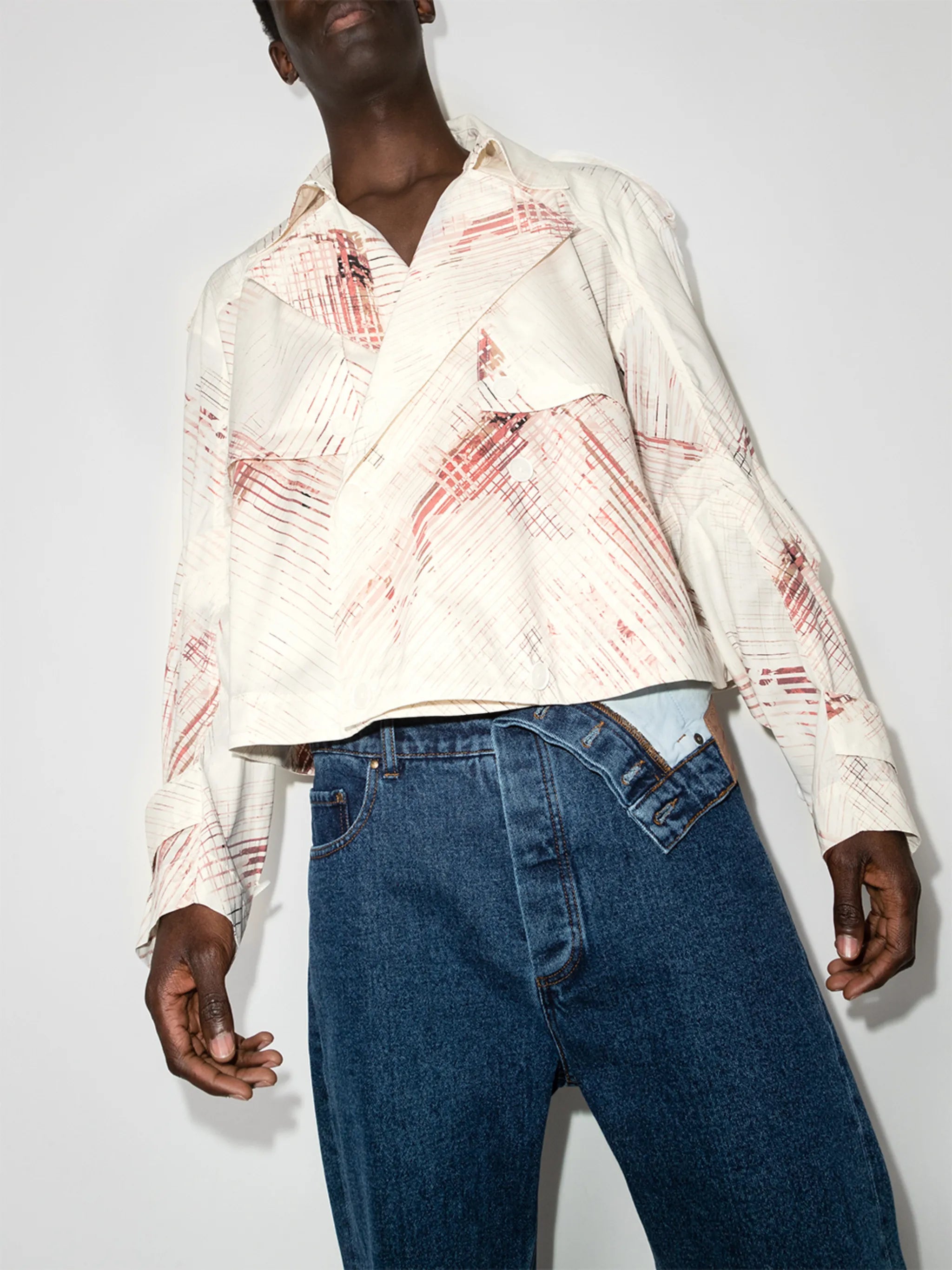 abstract-print double-breasted jacket