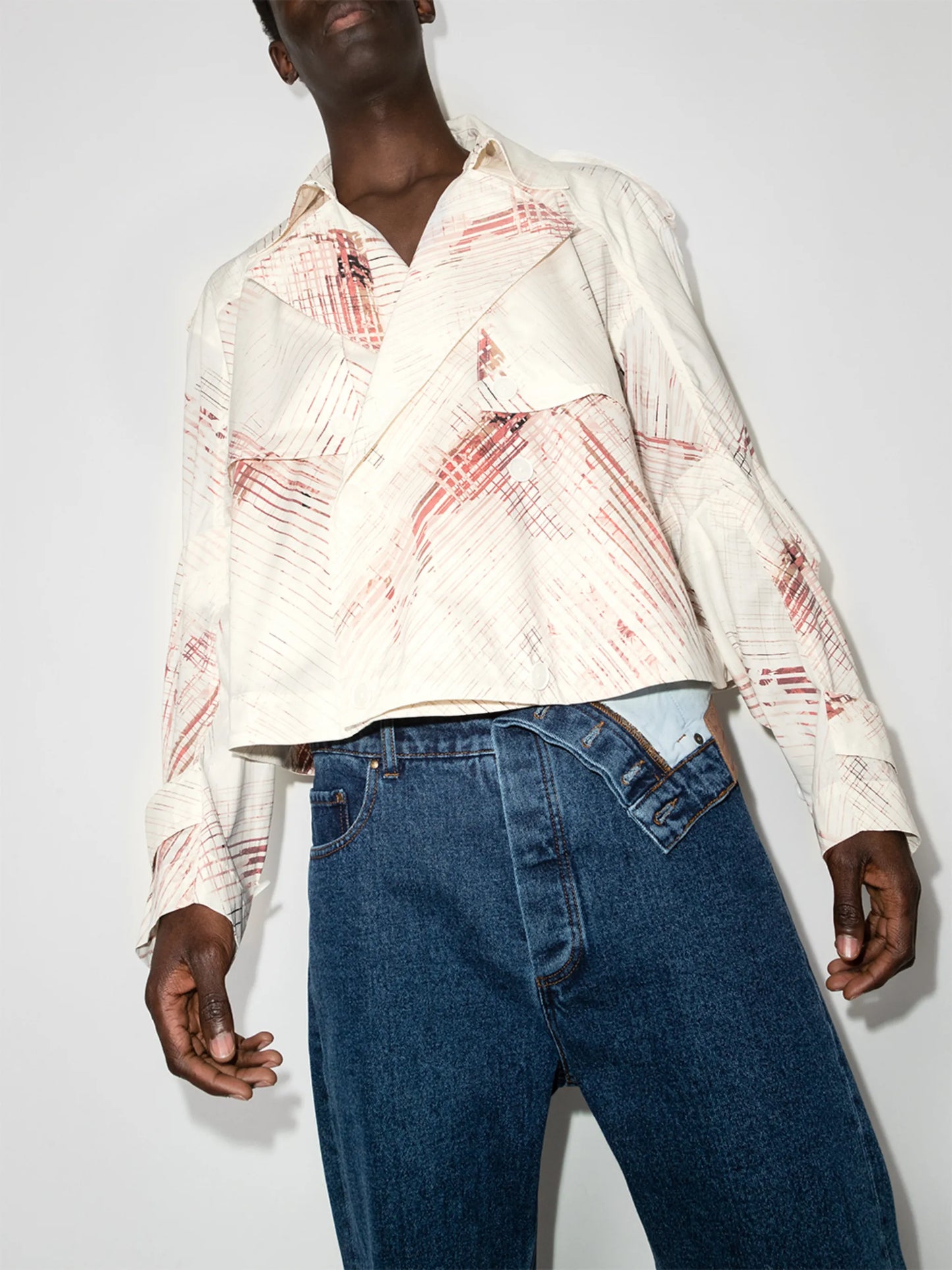 abstract-print double-breasted jacket