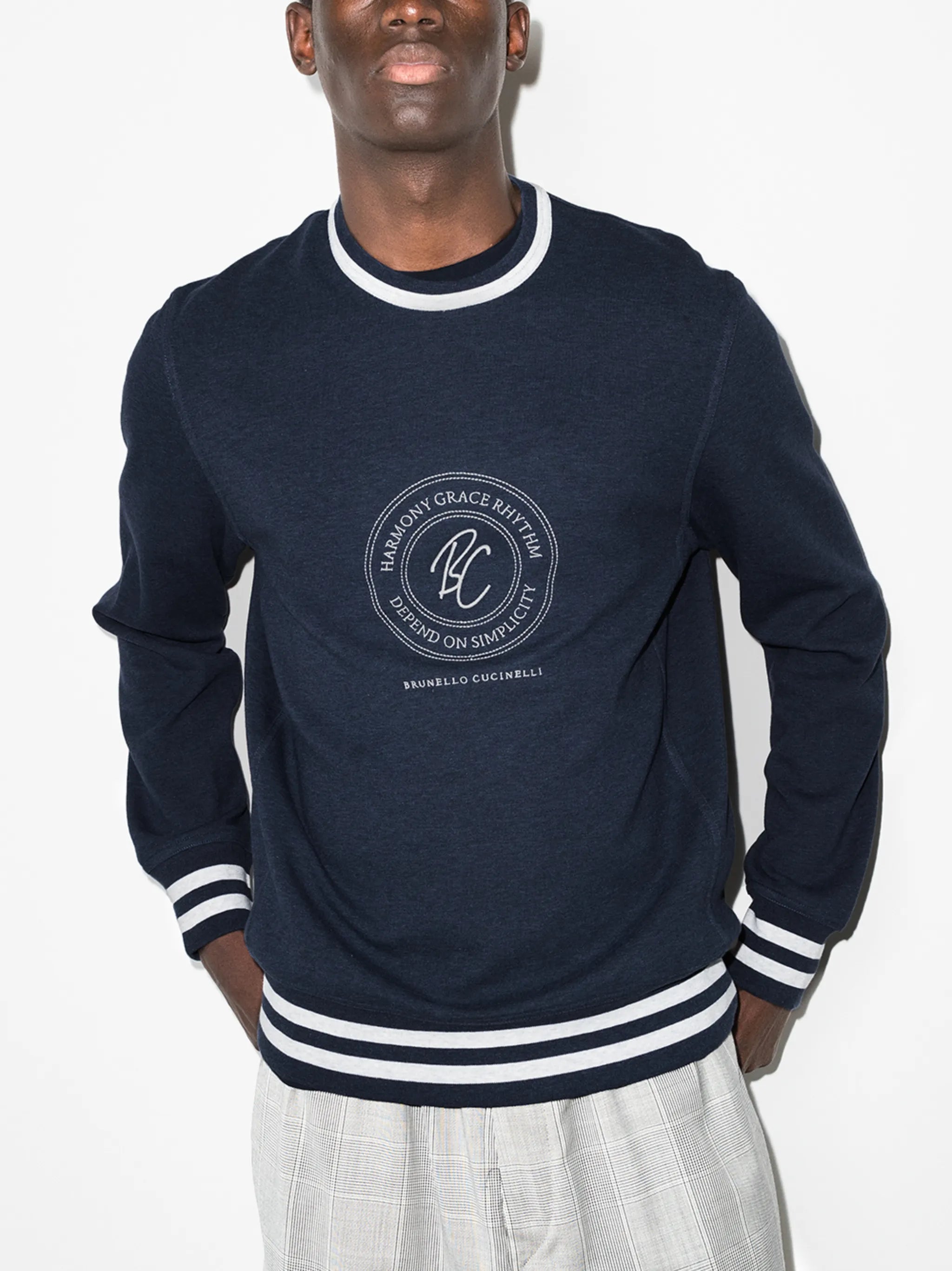 logo-print striped-trim sweatshirt