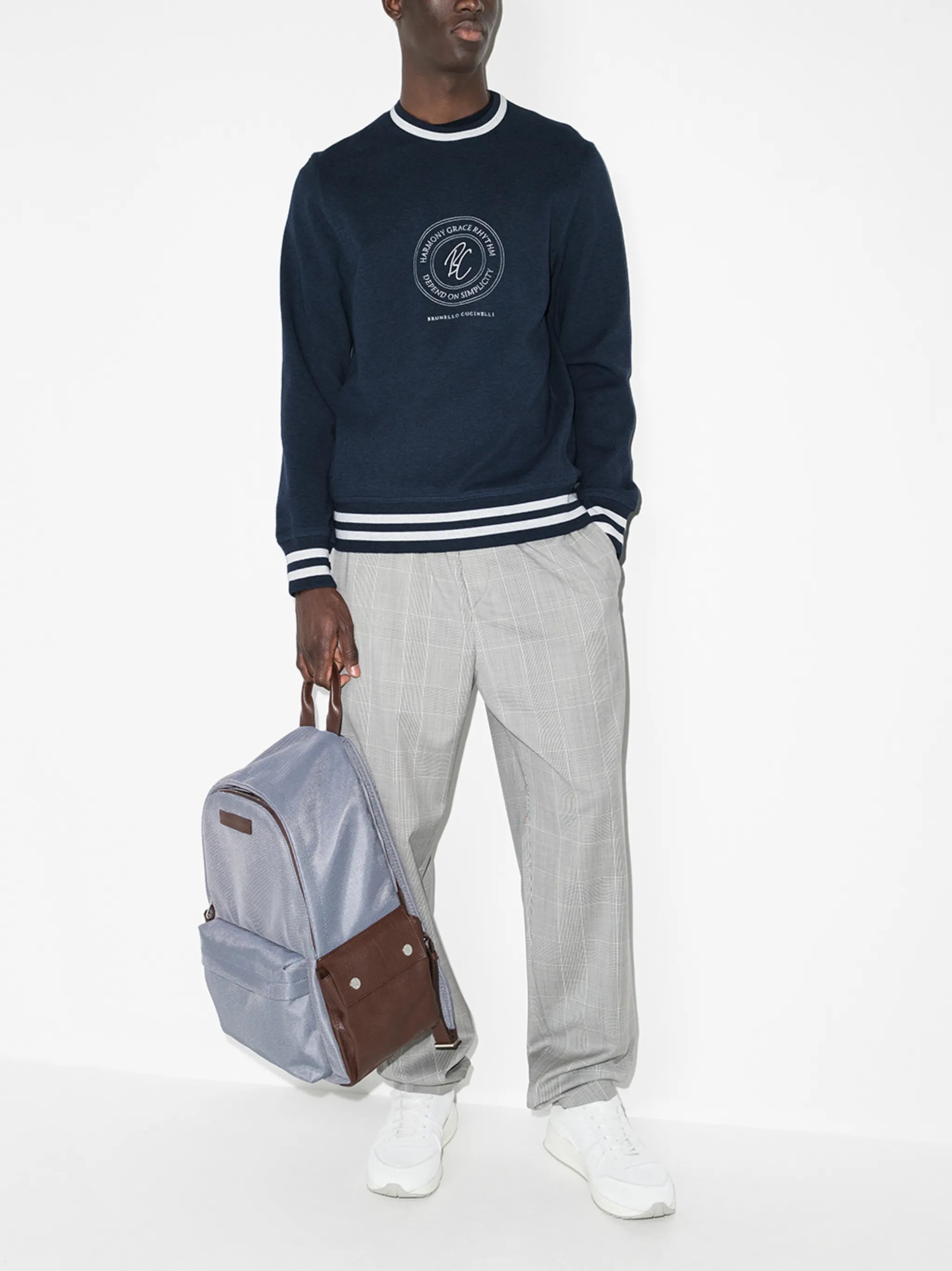 logo-print striped-trim sweatshirt