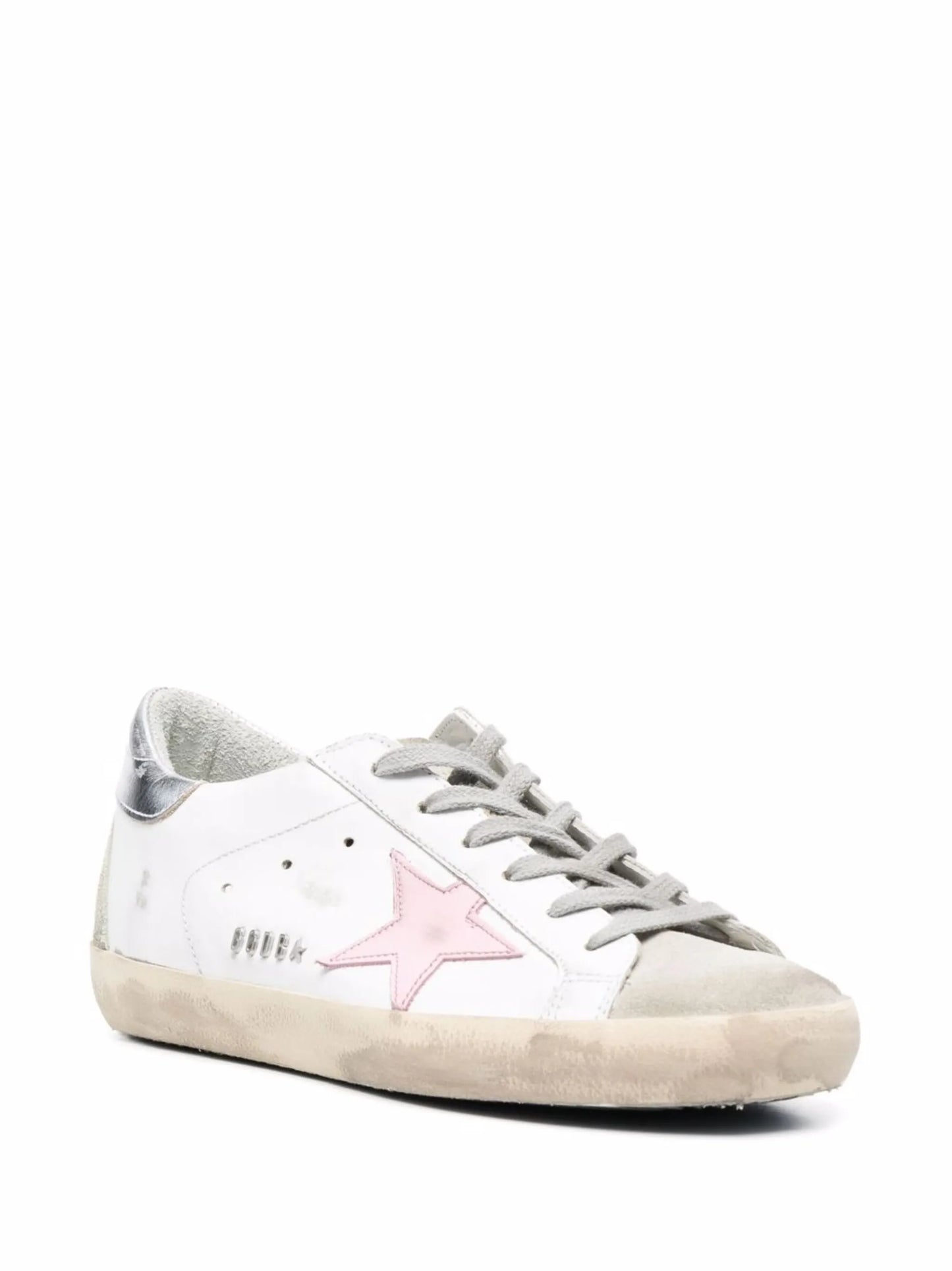 leather Super-Star trainers with pink star and silver heel tab
