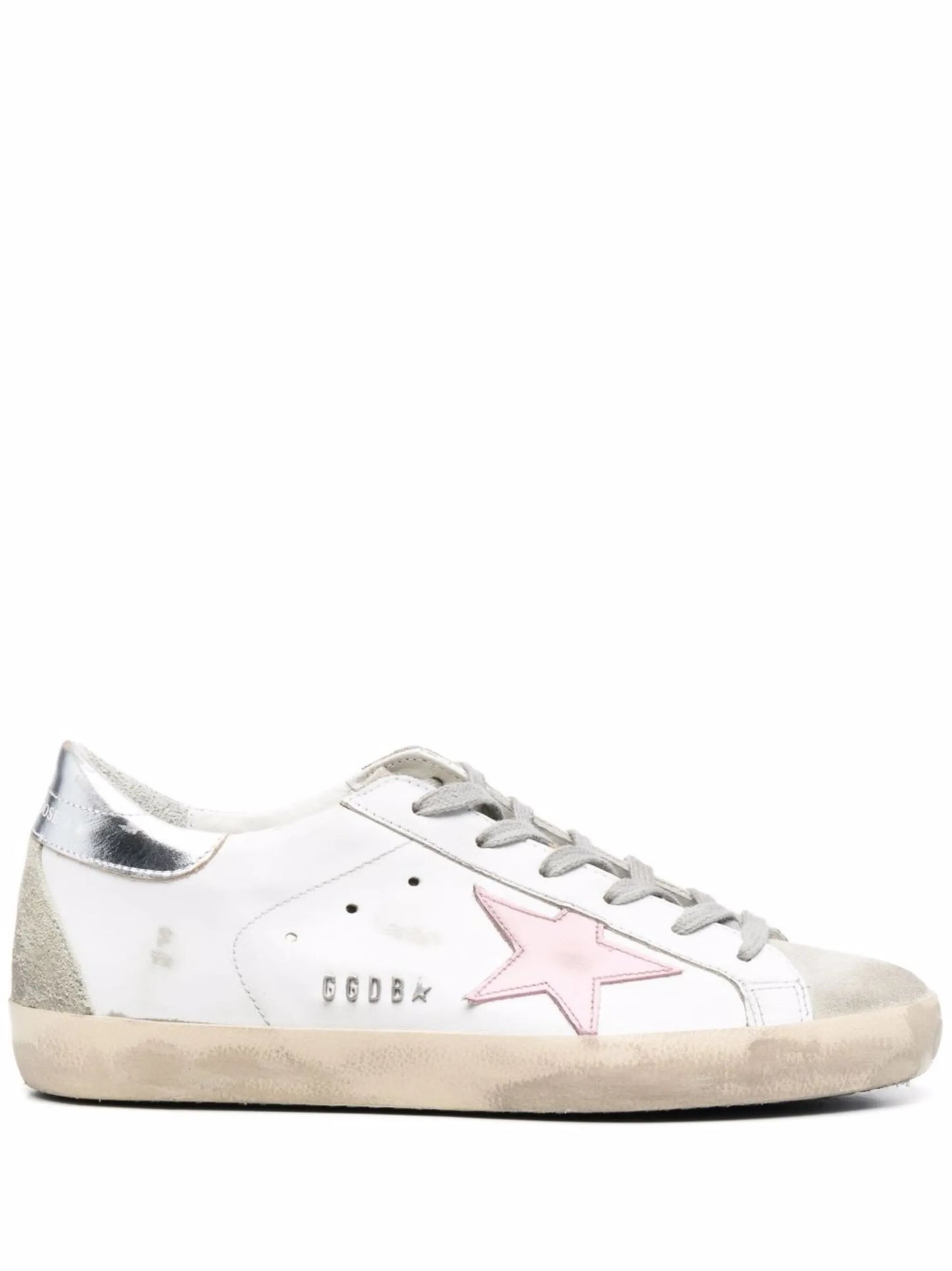 leather Super-Star trainers with pink star and silver heel tab