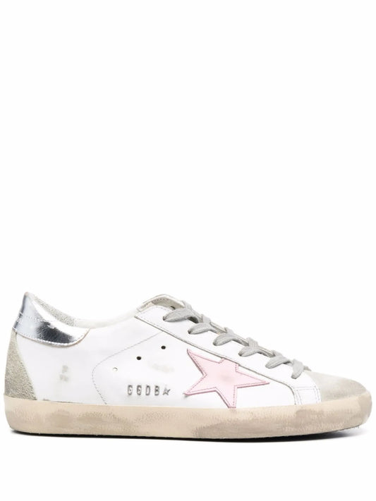 leather Super-Star trainers with pink star and silver heels tab