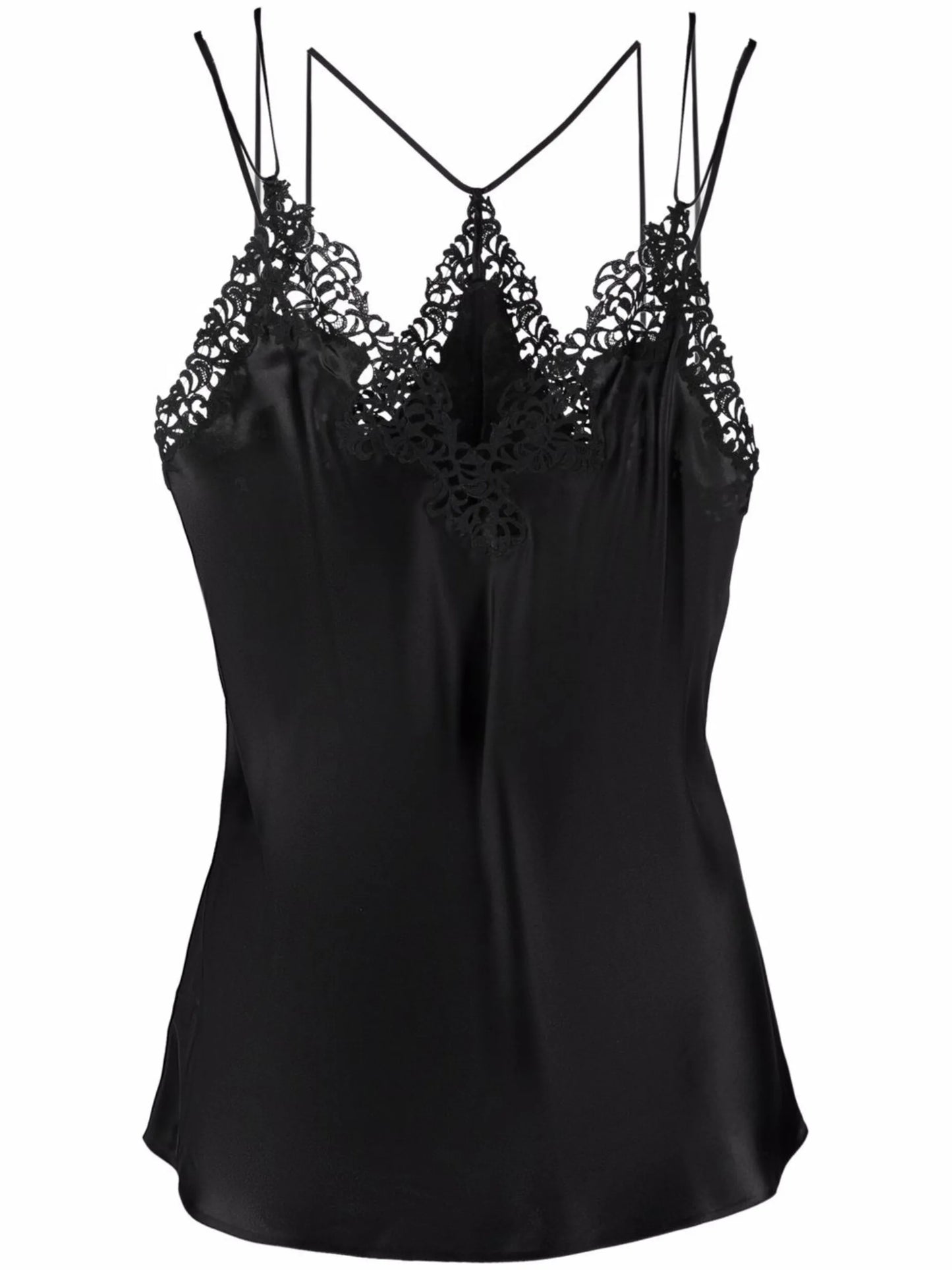 macramé-trim silk-blend top