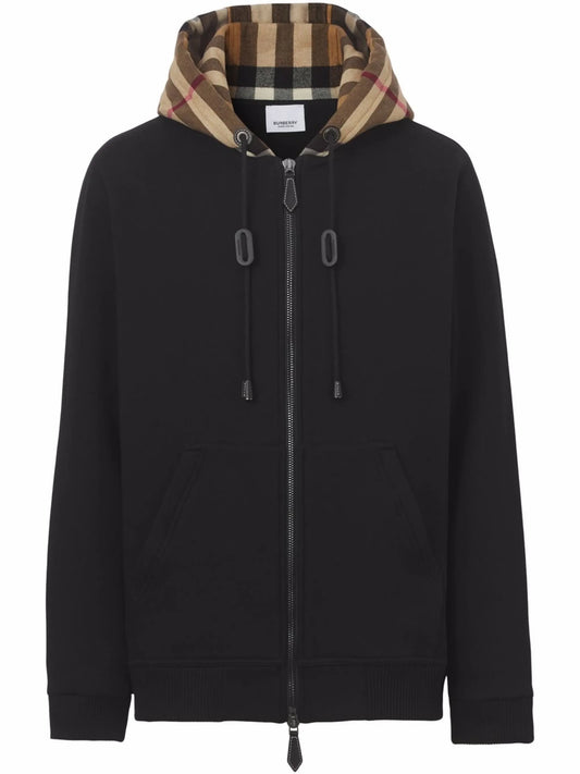 check-hood panelled hoodie
