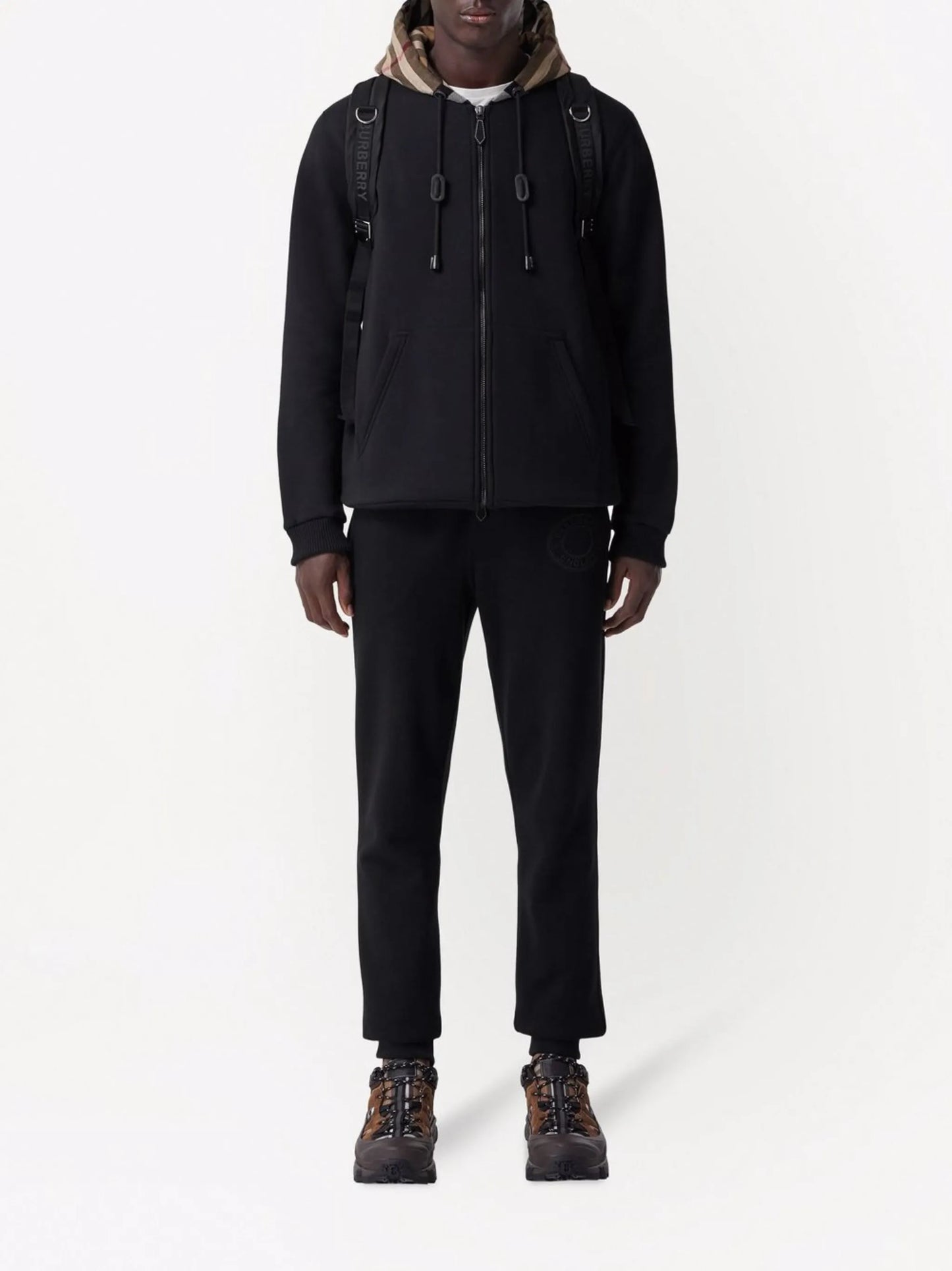check-hood panelled hoodie