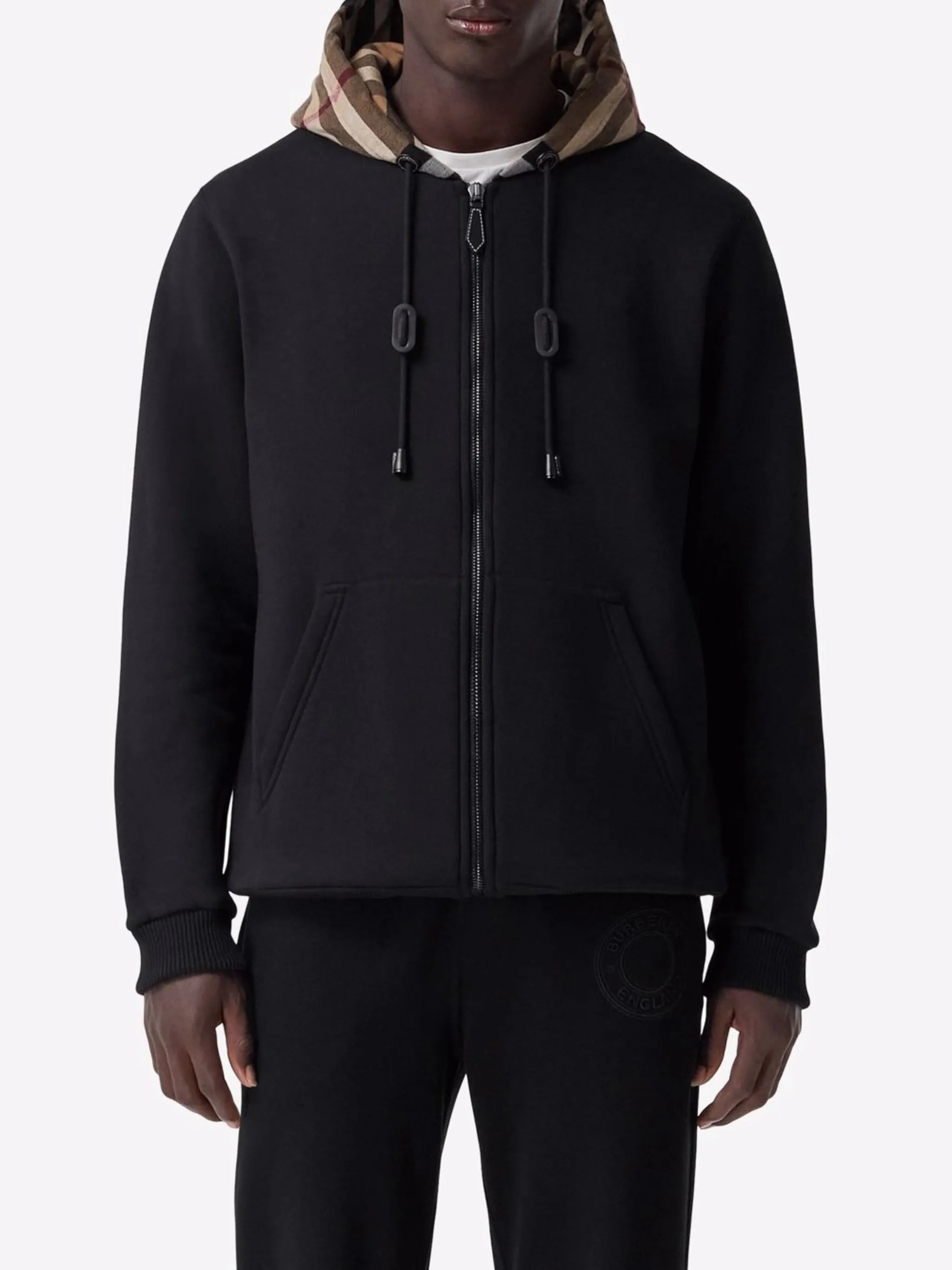 check-hood panelled hoodie