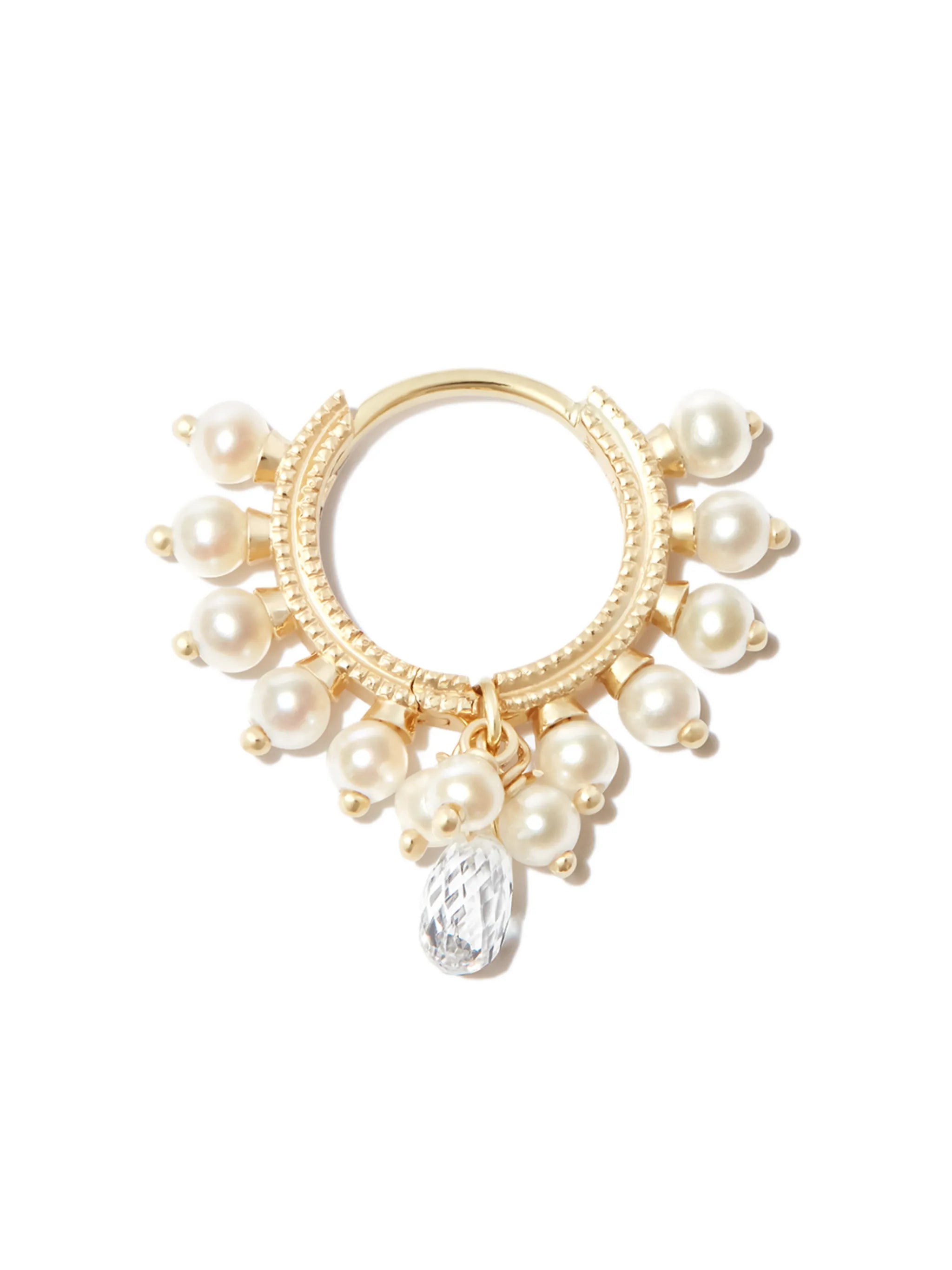 18kt yellow gold pearl and diamond hoop earring