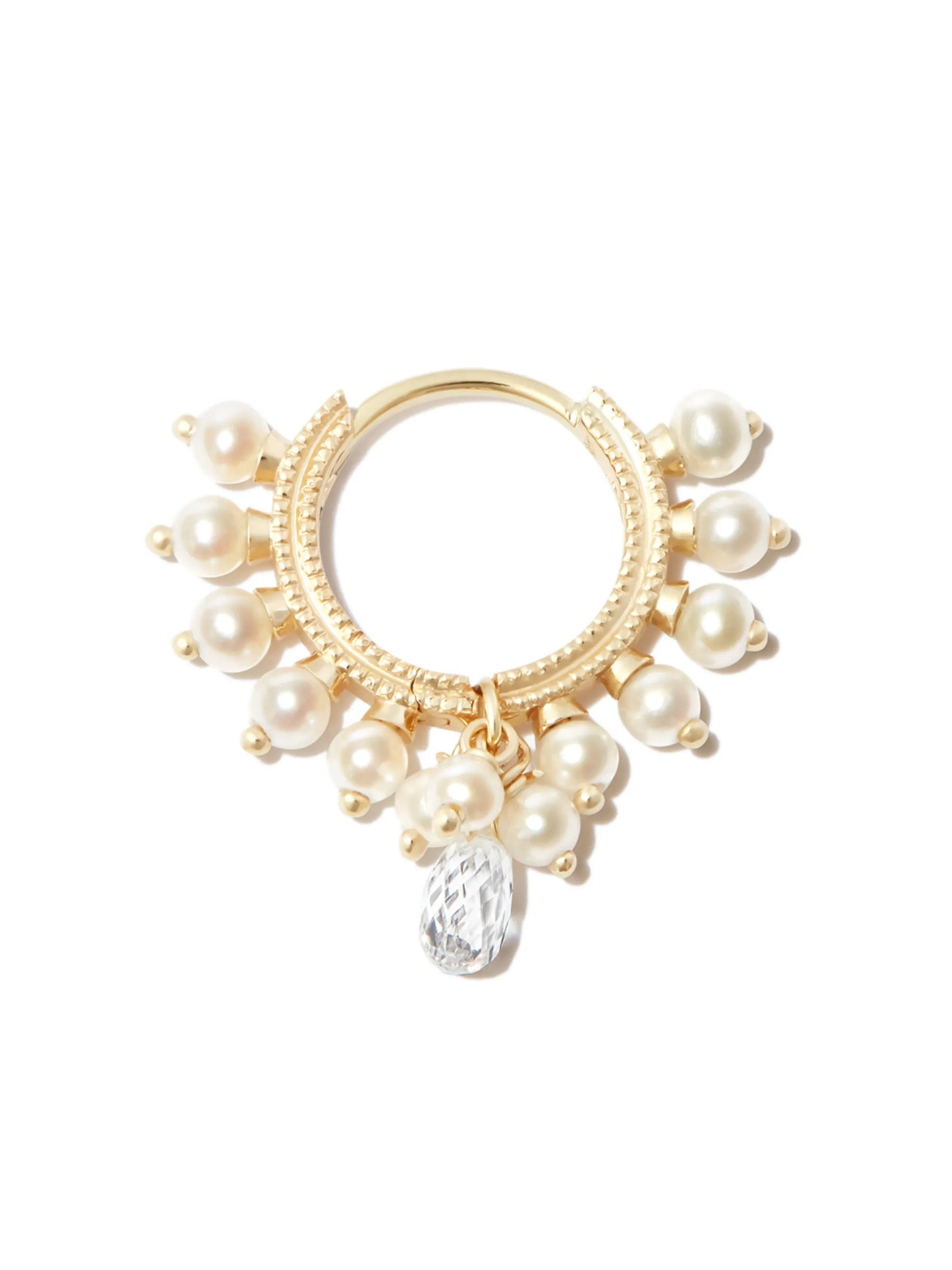 18kt yellow gold pearl and diamond hoop earring