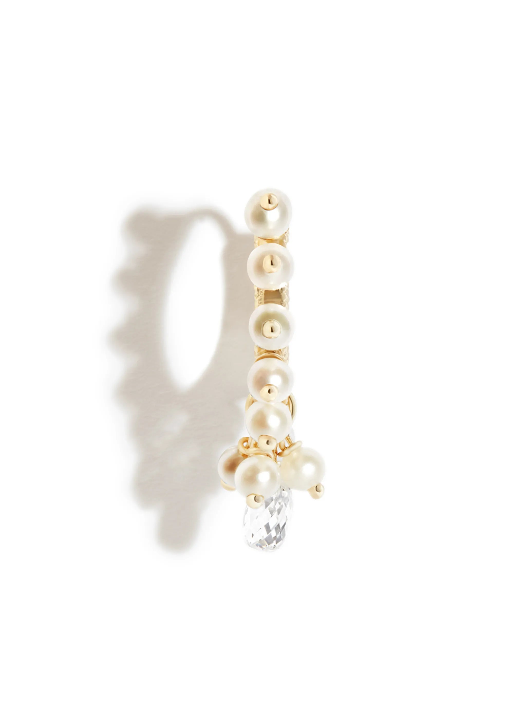 18kt yellow gold pearl and diamond hoop earring