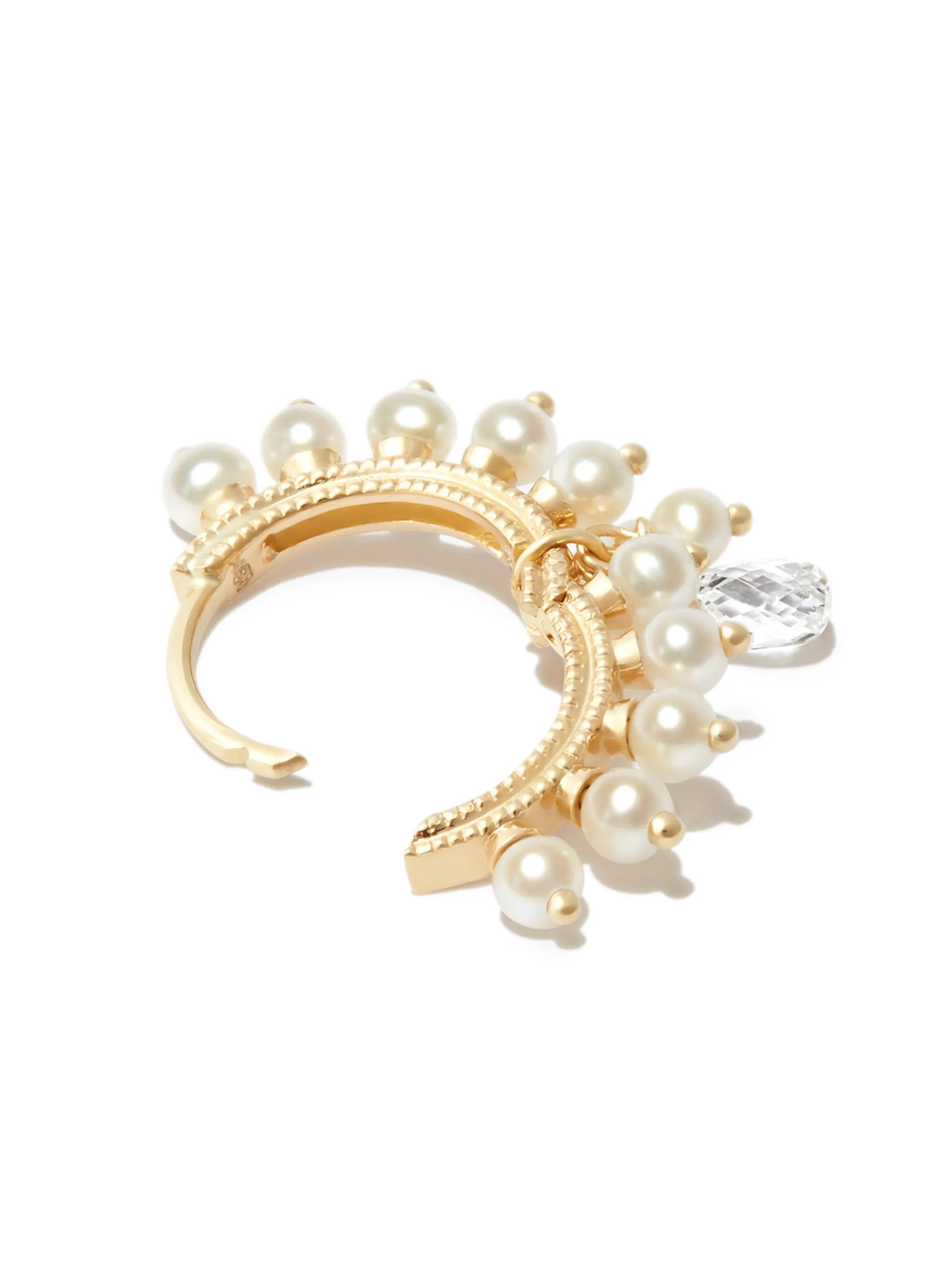 18kt yellow gold pearl and diamond hoop earring